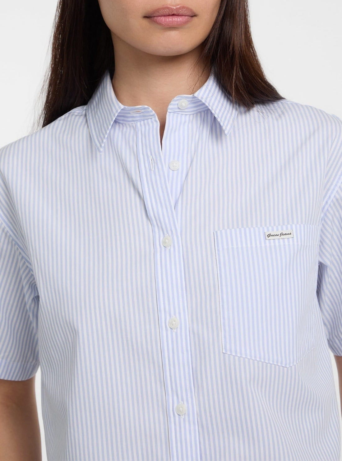 Guess Jeans Eco Blue Striped Boxy Poplin Shirt W5GH98WH7Q1 Detail View