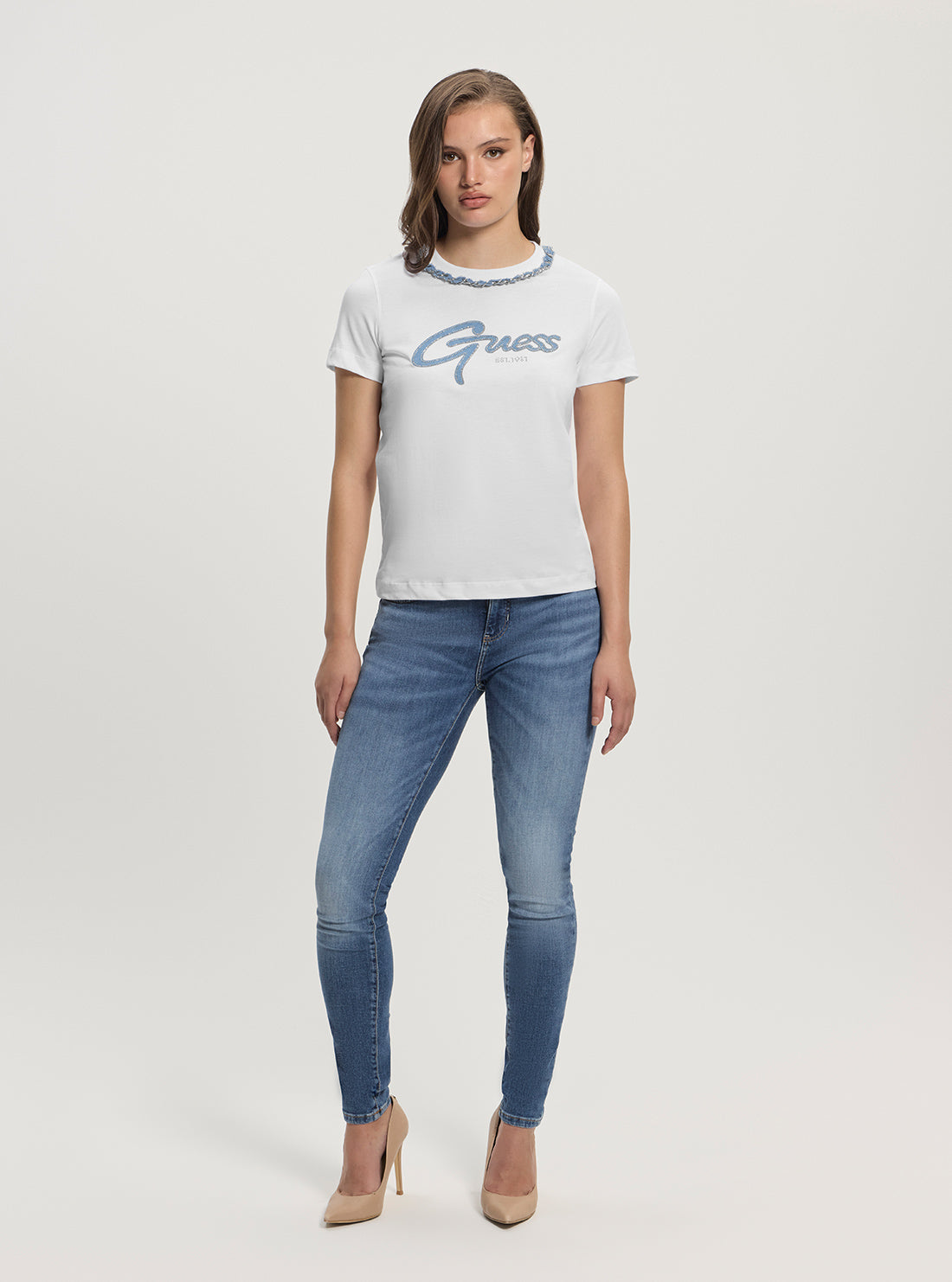 GUESS Womens White Jean Chain T-Shirt W5GI03I3Z14 Full View