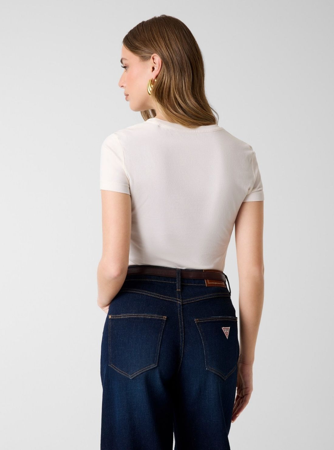 GUESS Womens White Logo Lace T-Shirt W5GI04J1314 Back View