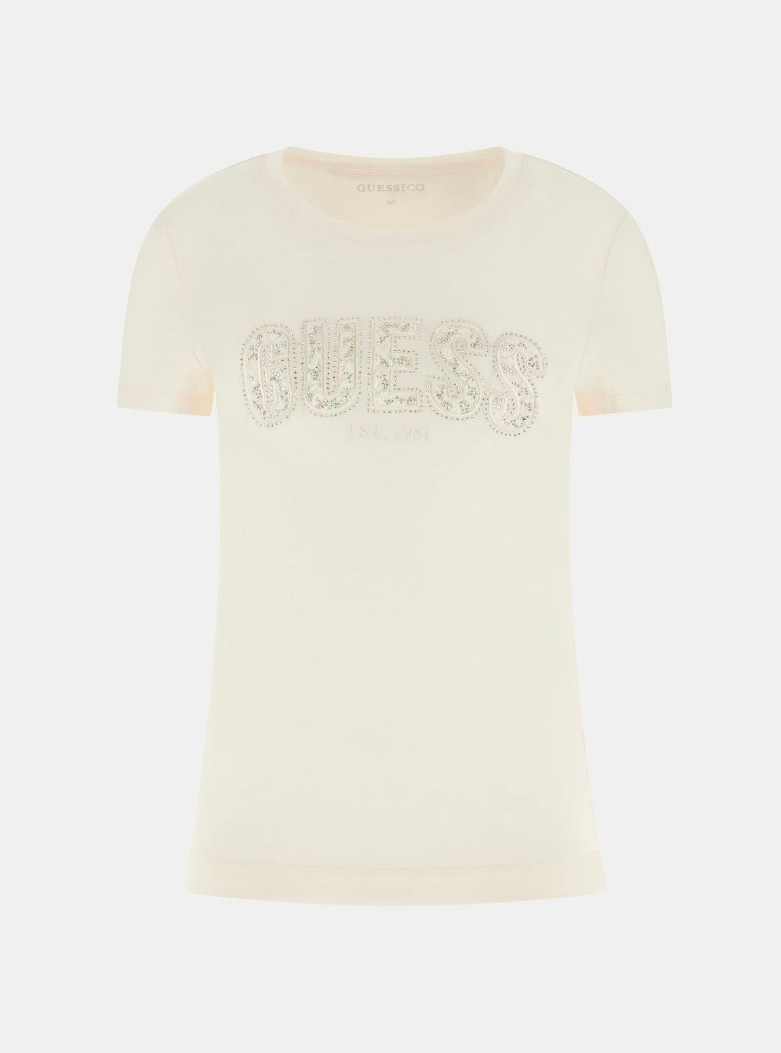 GUESS Womens White Logo Lace T-Shirt W5GI04J1314 Flatlay