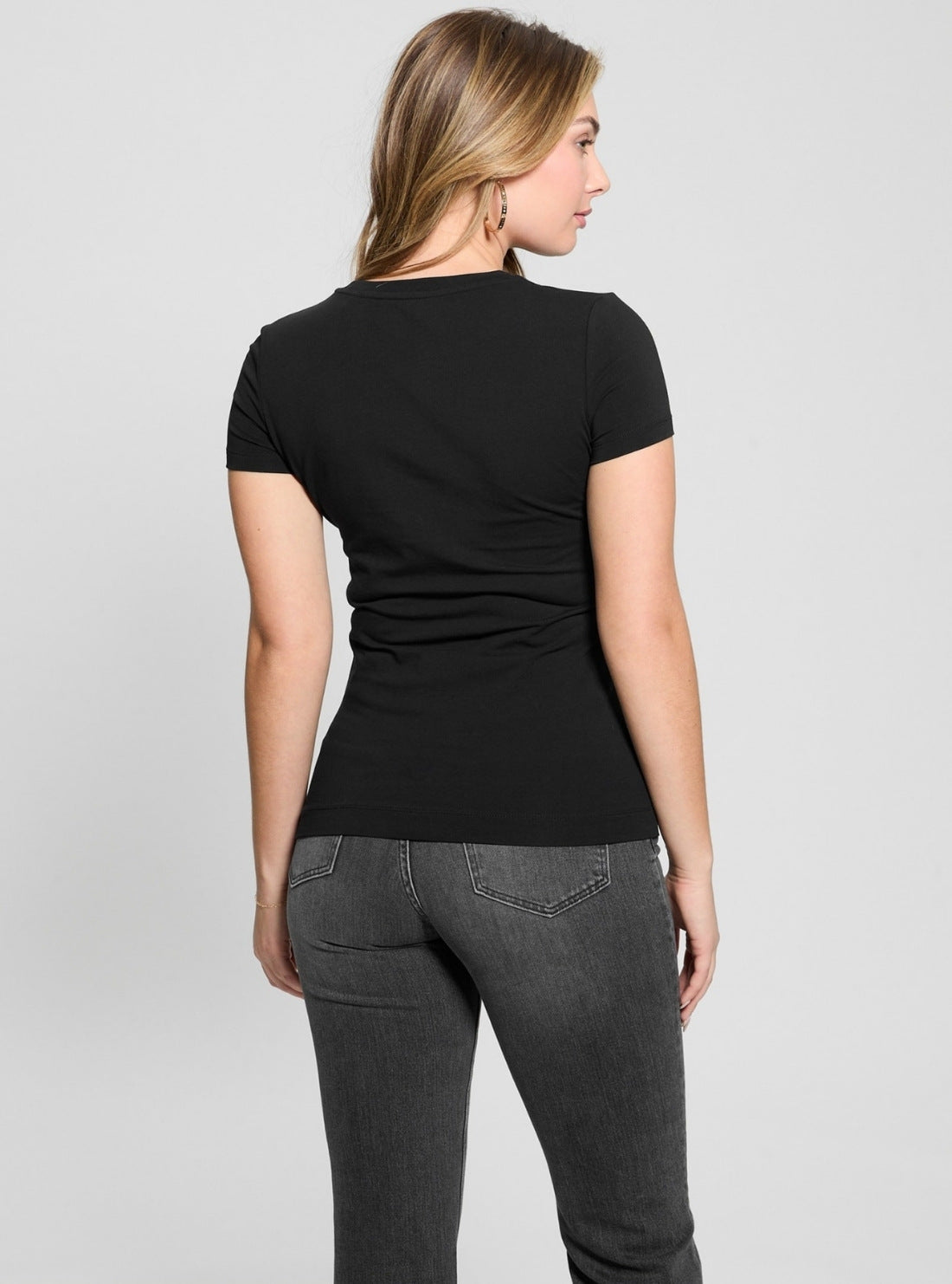 GUESS Womens Black Logo Lace T-Shirt W5GI04J1314 Back View