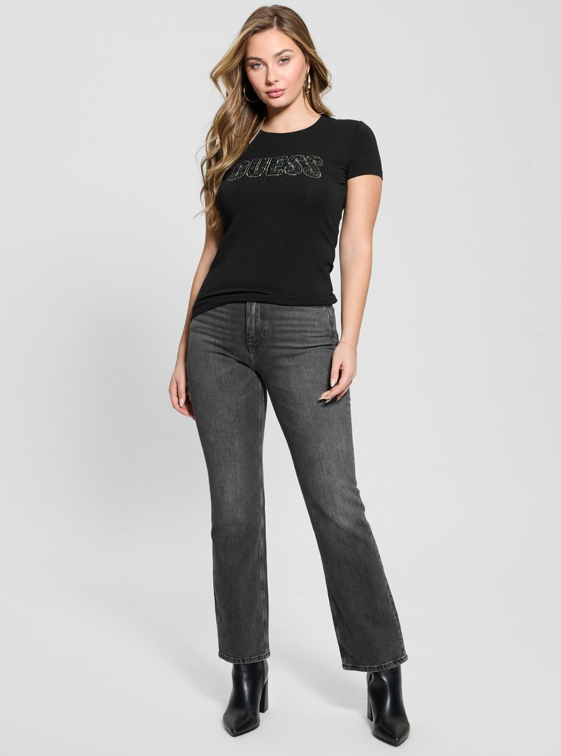 GUESS Womens Black Logo Lace T-Shirt W5GI04J1314 Full View