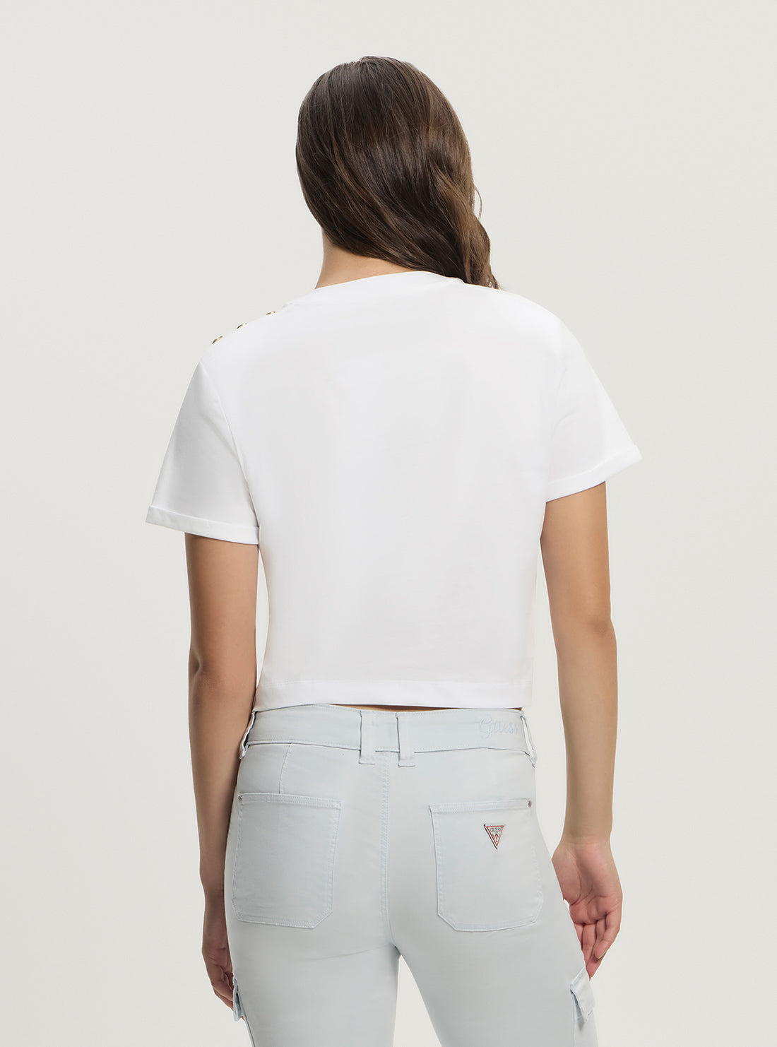 GUESS Women White Rhinestone Logo T-shirt W5GI15K8FQ4 Back View