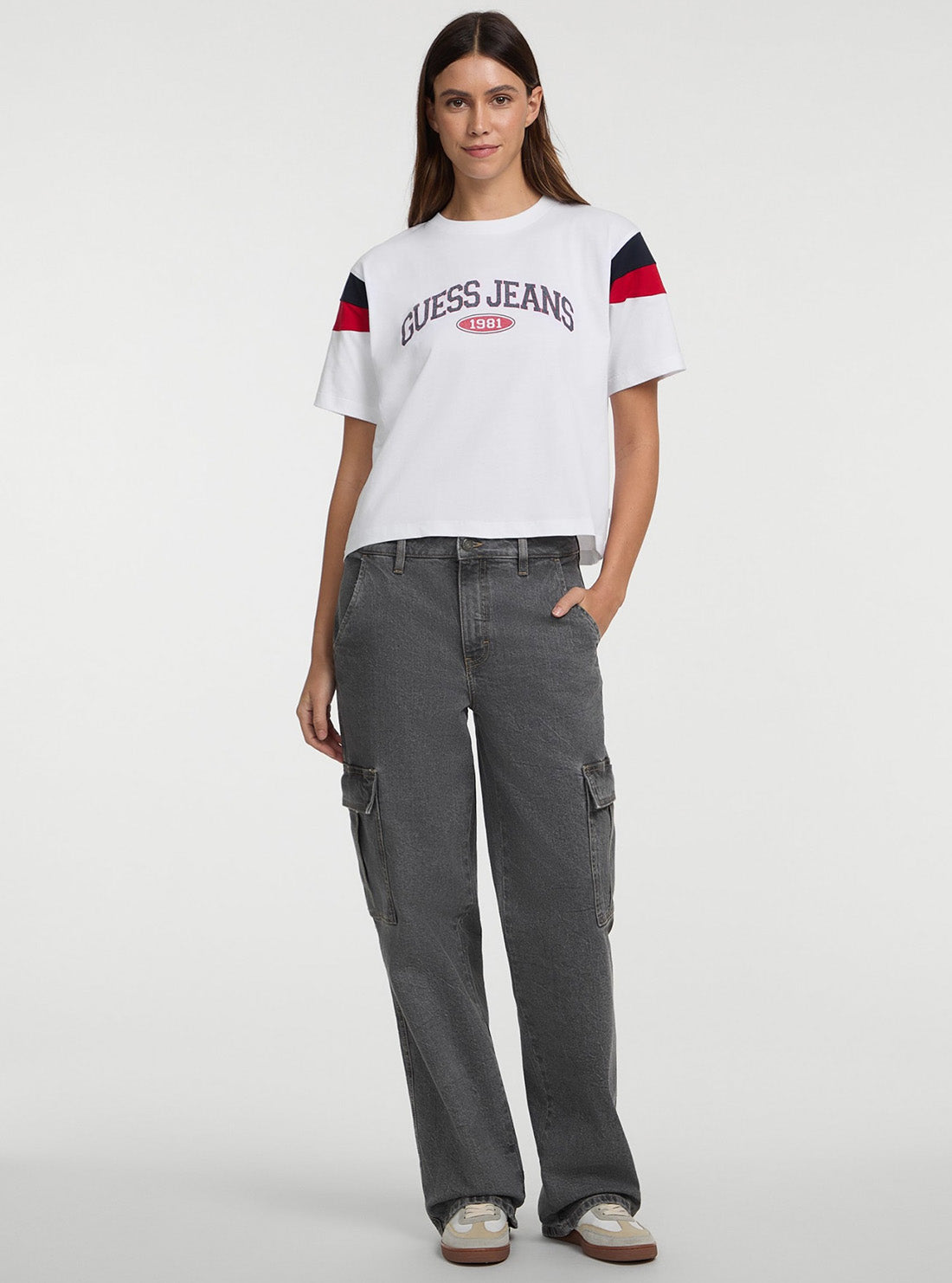 Guess Jeans White Boxy Pieced T-Shirt W5GI21K8HM0 Full View