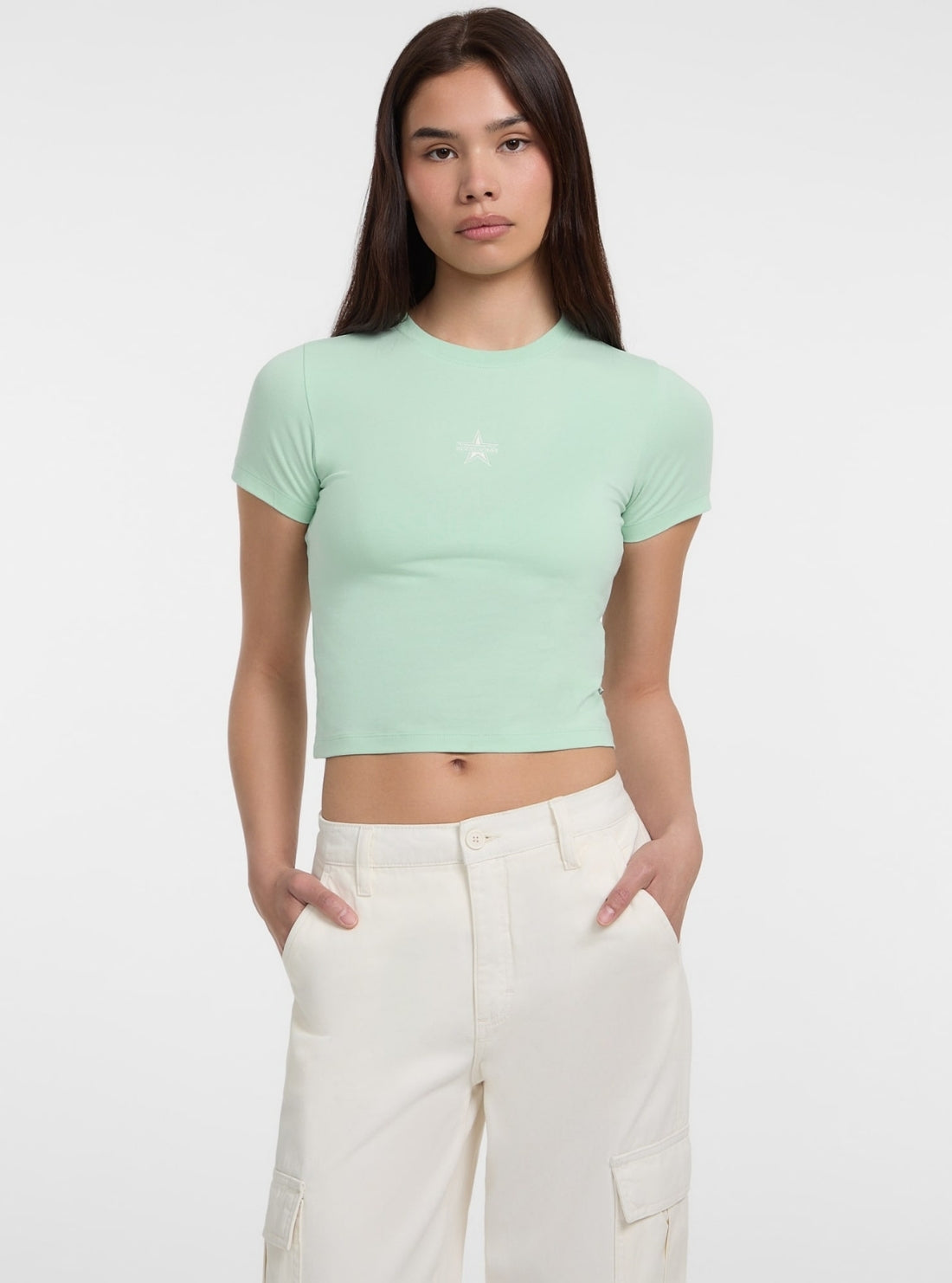 Guess Jeans  Green Crew Star Cropped T-Shirt W5GI38J1314 Front View