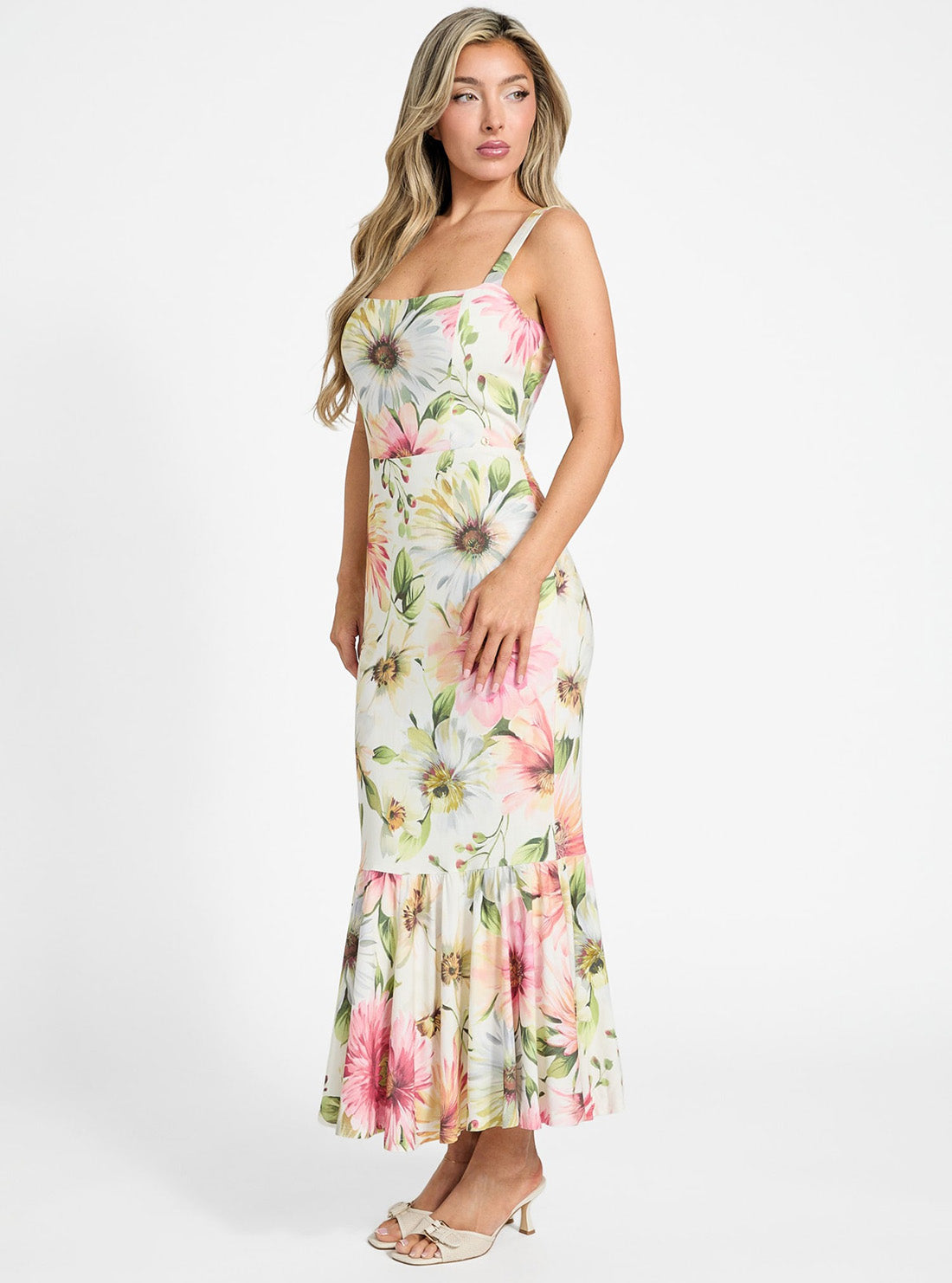 GUESS Womens Eco Multi Fleur Midi Dress W5GK20WH4S2 Side View