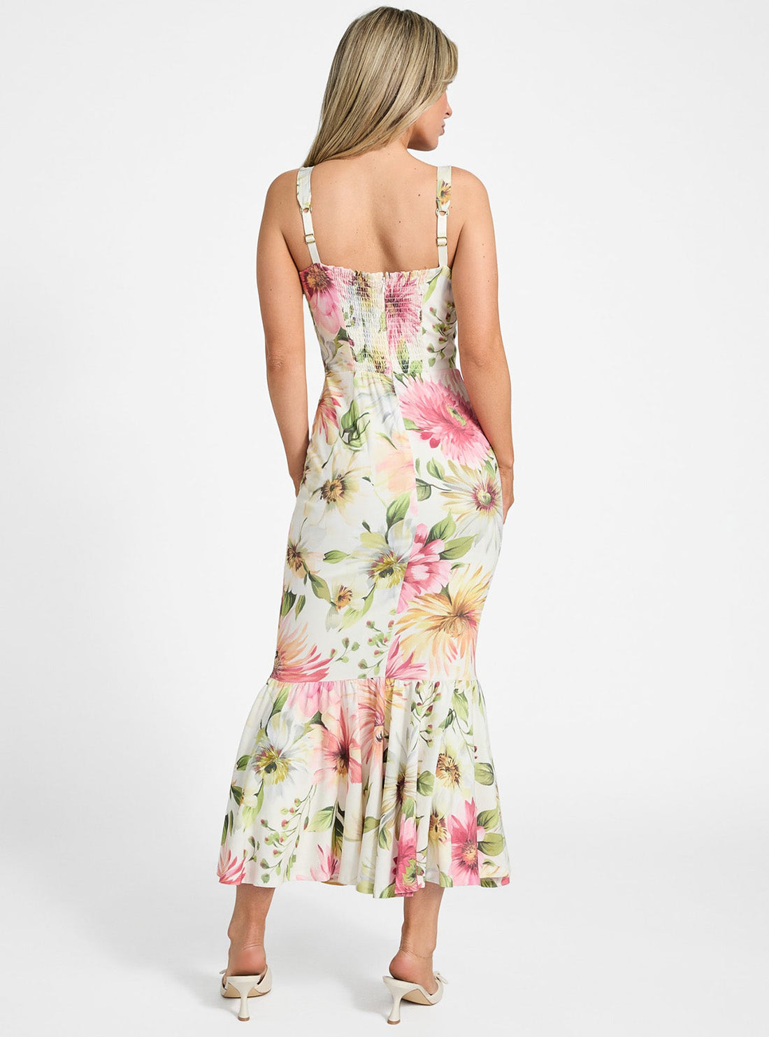 GUESS Womens Eco Multi Fleur Midi Dress W5GK20WH4S2 Back View
