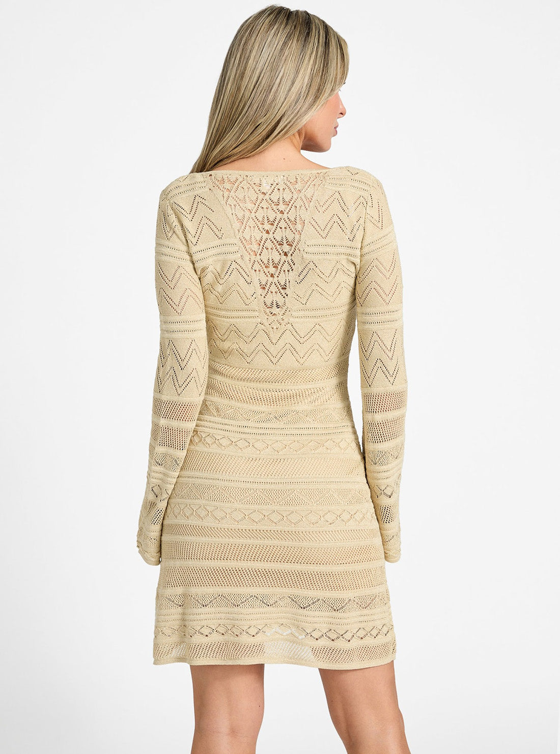 GUESS Womens Beige Nellie Mini Sweater Dress W5GK48Z3E22 Back View