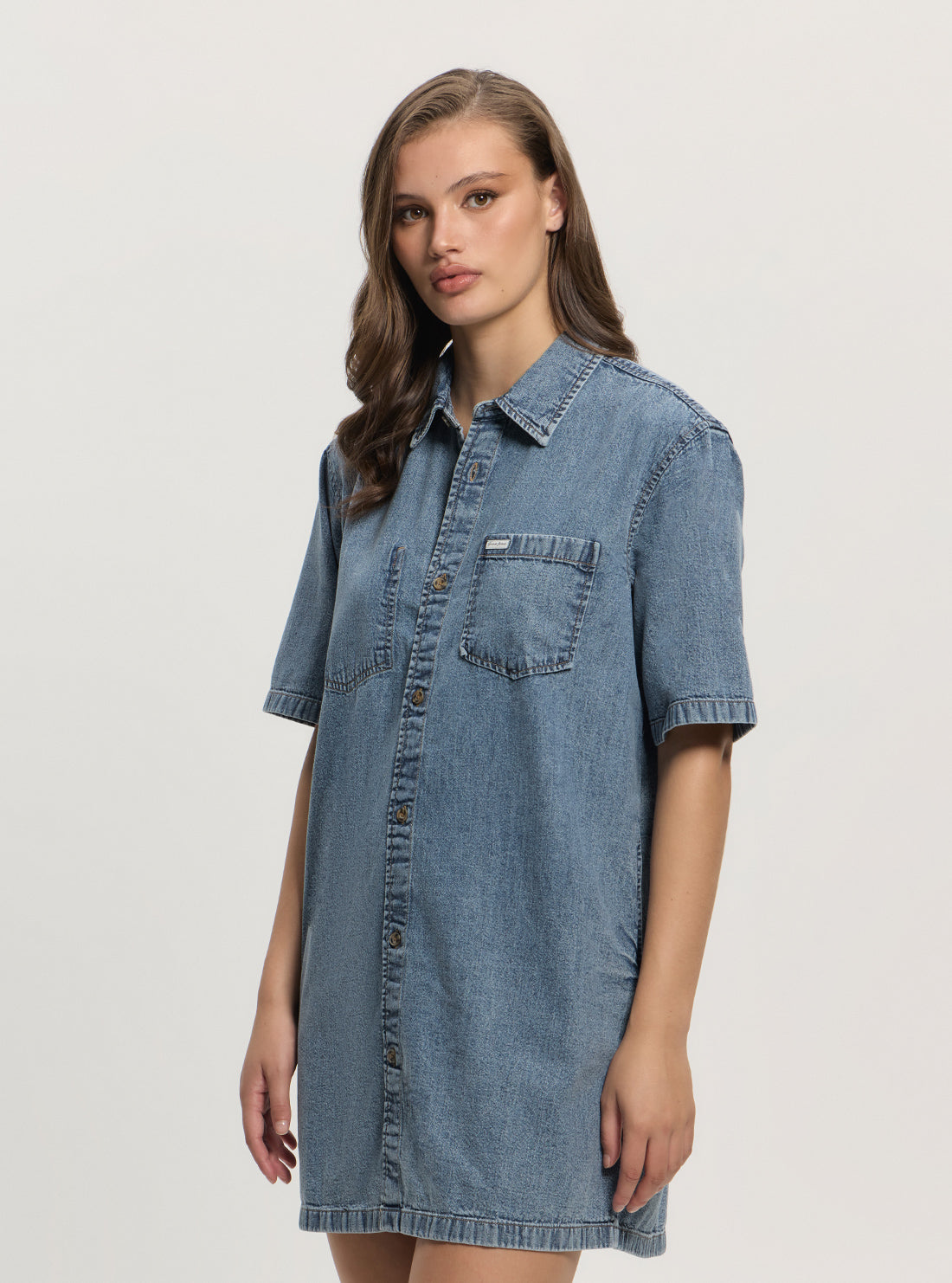 Guess Jeans Oversize Shirt Denim Dress W5GK99D5M81 Front Side View