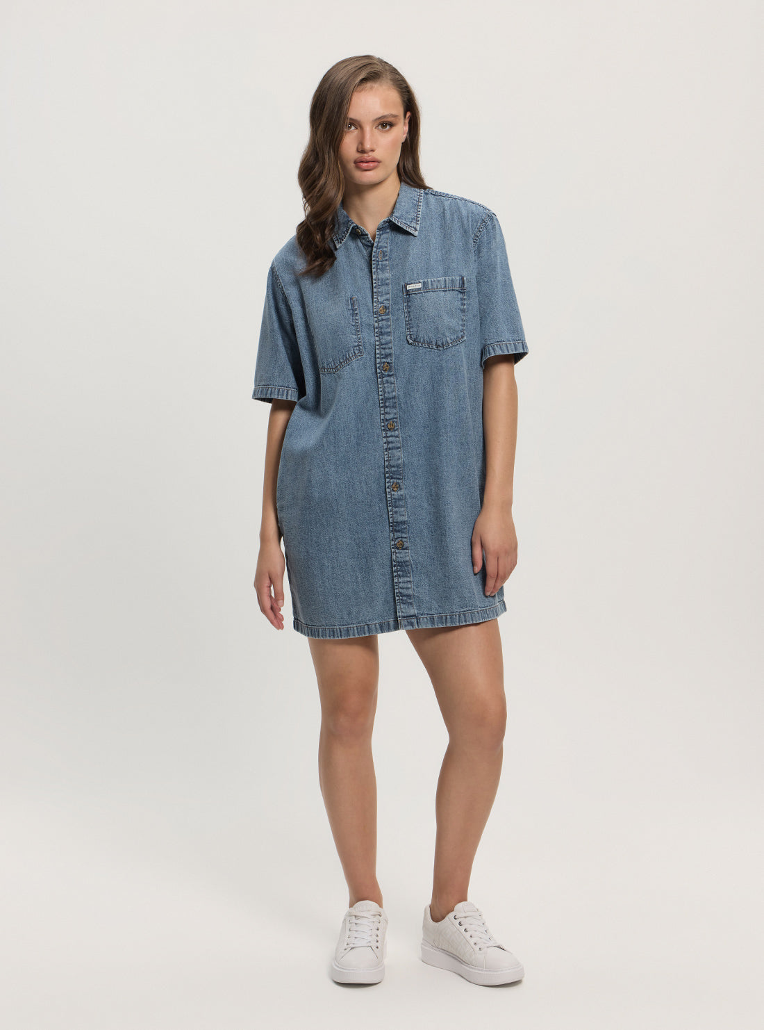 Guess Jeans Oversize Shirt Denim Dress W5GK99D5M81 Full View