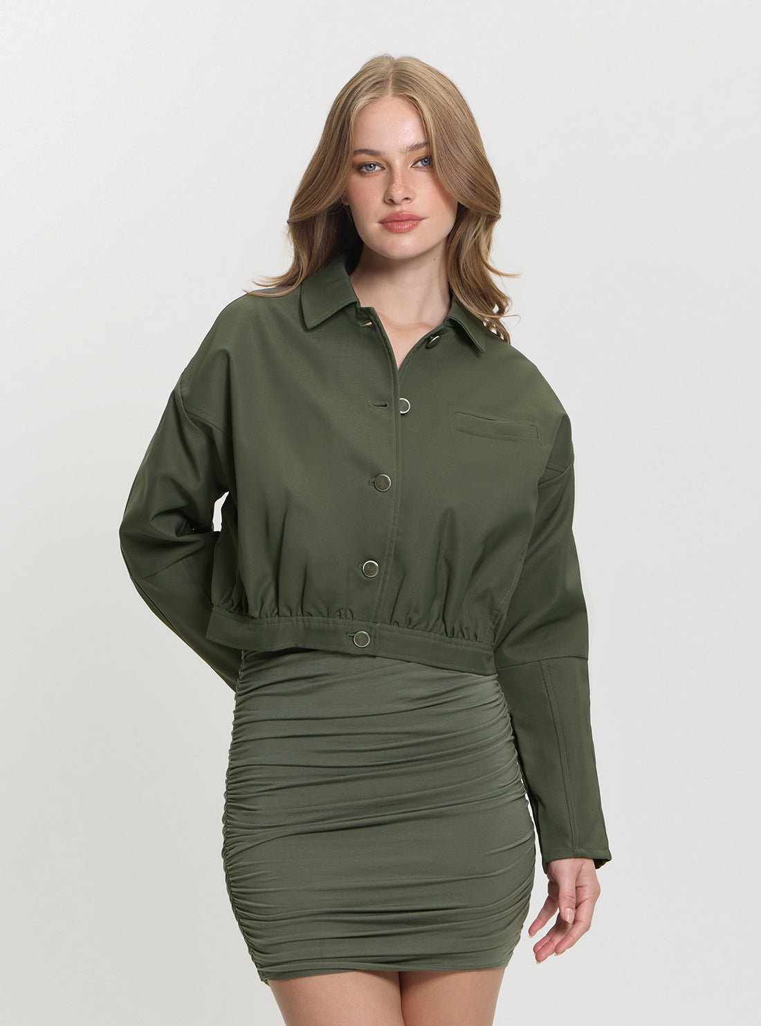 GUESS Womens Green Rian Twill Jacket W5GL27WH872 Front View