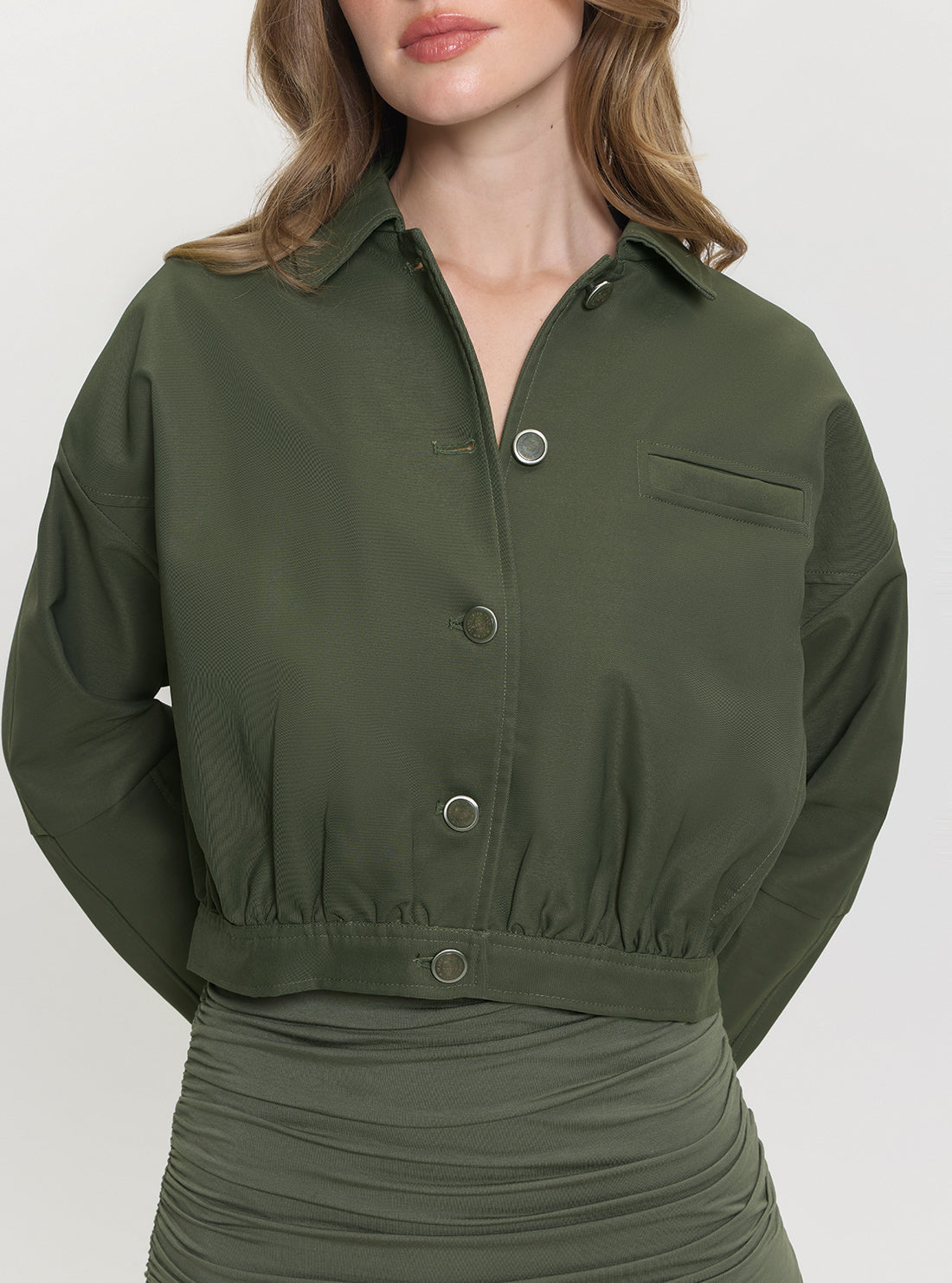 GUESS Womens Green Rian Twill Jacket W5GL27WH872 Detail View