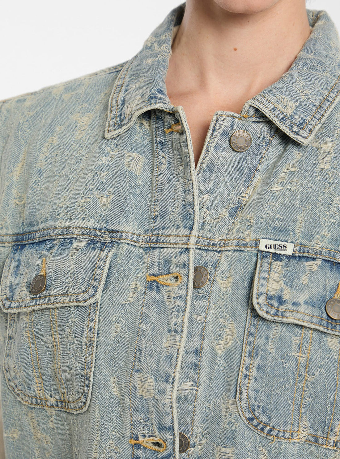 Guess Original Blue Denim Trucker Vest W5GN82D5OTA Detail View