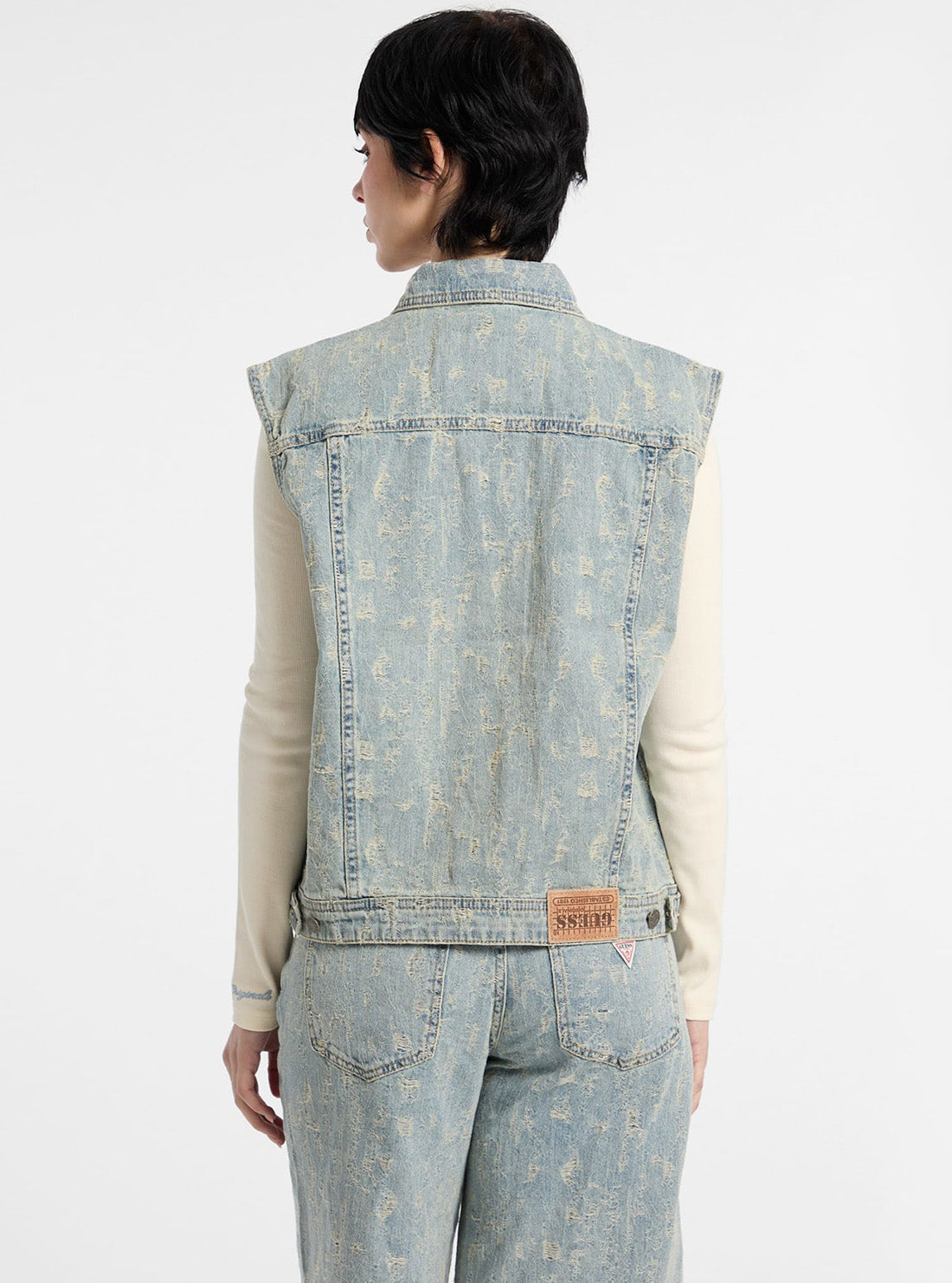 Guess Original Blue Go Trucker Vest W5GN82D5OTA Back View