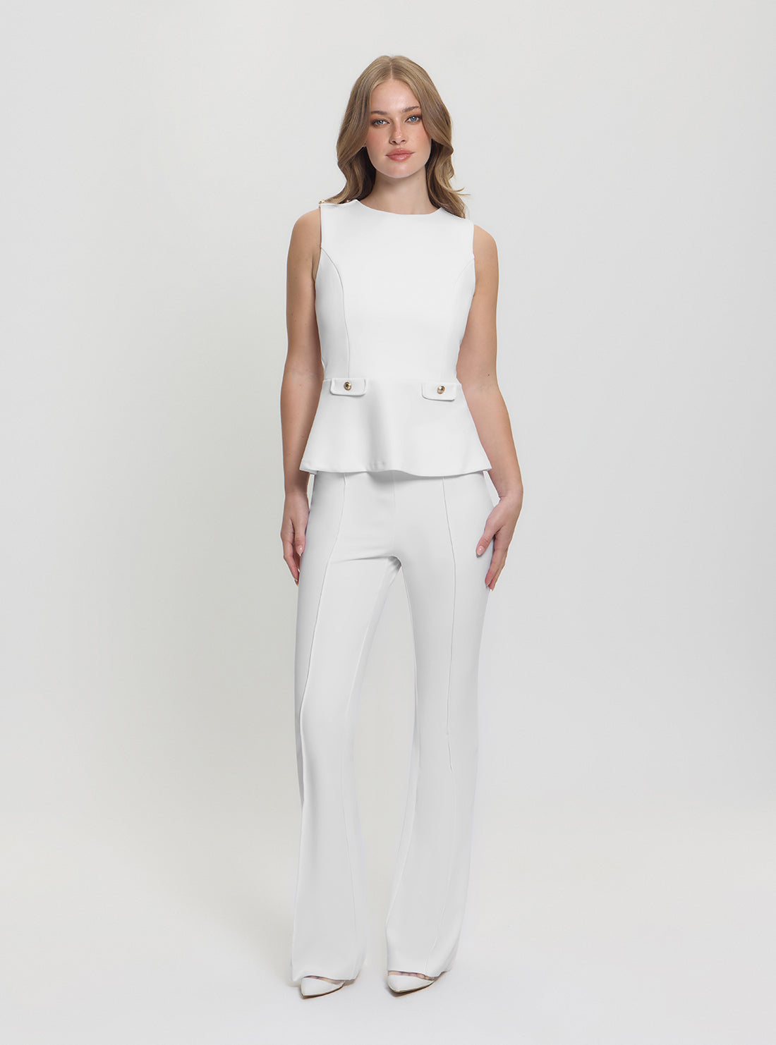 GUESS Womens White High-Rise Slim Fit Flared Evelina Pants W4YB01KCBO2 Full View