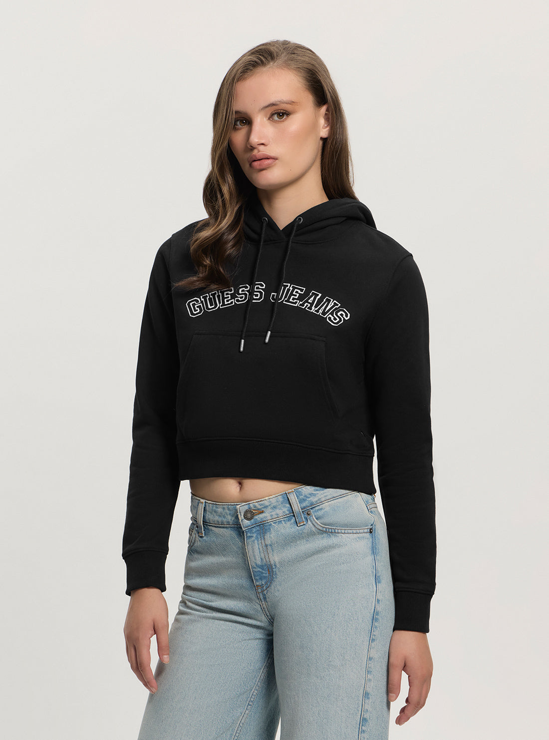 Guess Jeans Black Hooded Collegiate Sweater W5GQ22K68I4 Front Side View