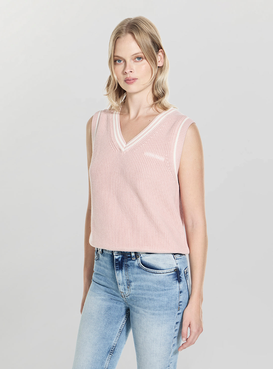 Guess Jeans Pink V-Neck Sweater Vest W5GR02Z3HM1 Side View