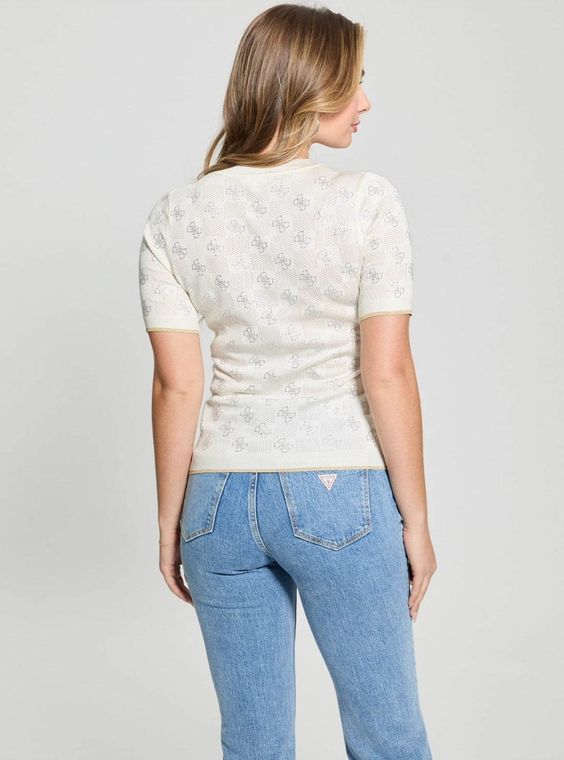GUESS Womens White Rosie 4G Logo Knit Sweater W5GR20Z3D60 Back View