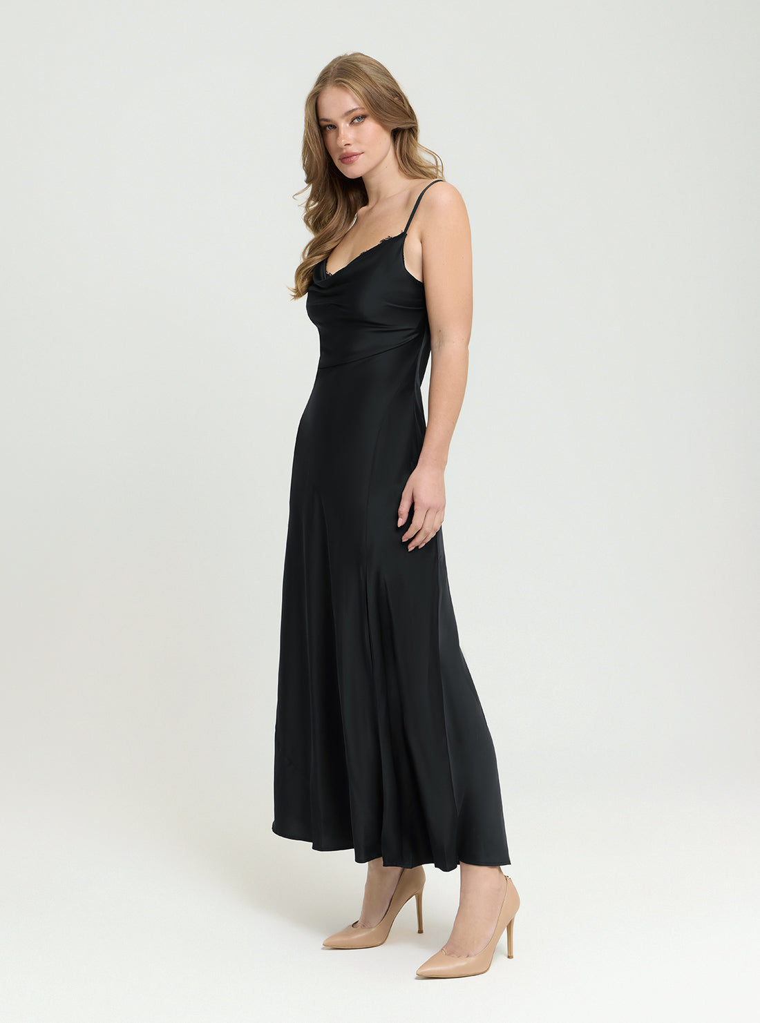 GUESS Womens Black Adele Lace Maxi Dress W5GT10WF1T2 Side View