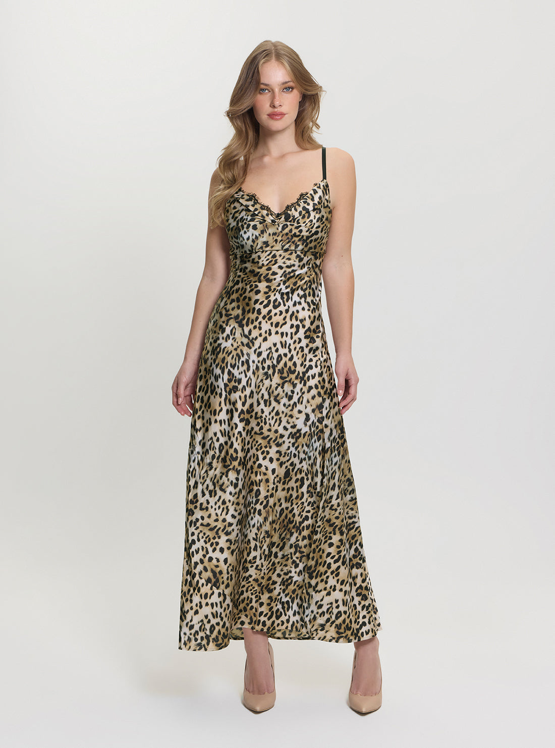Brown Adele Lace Maxi Dress W5GT10WF1T2 Front View