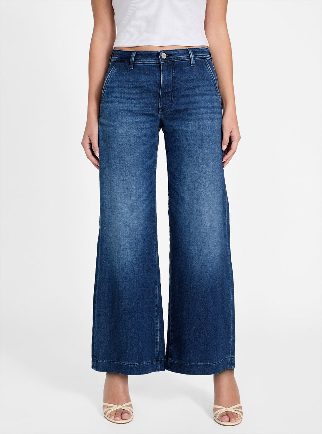 GUESS Womens Cheval Blue Zoya Wide Leg Jeans in Medium Wash W5PA1LD5QQ0 Front View