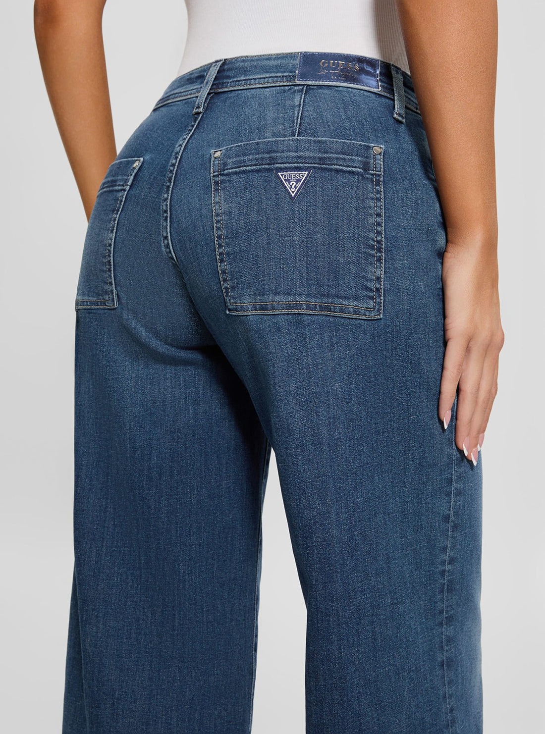 Blue Zoya Wide Leg Cropped Jeans in Mid Wash