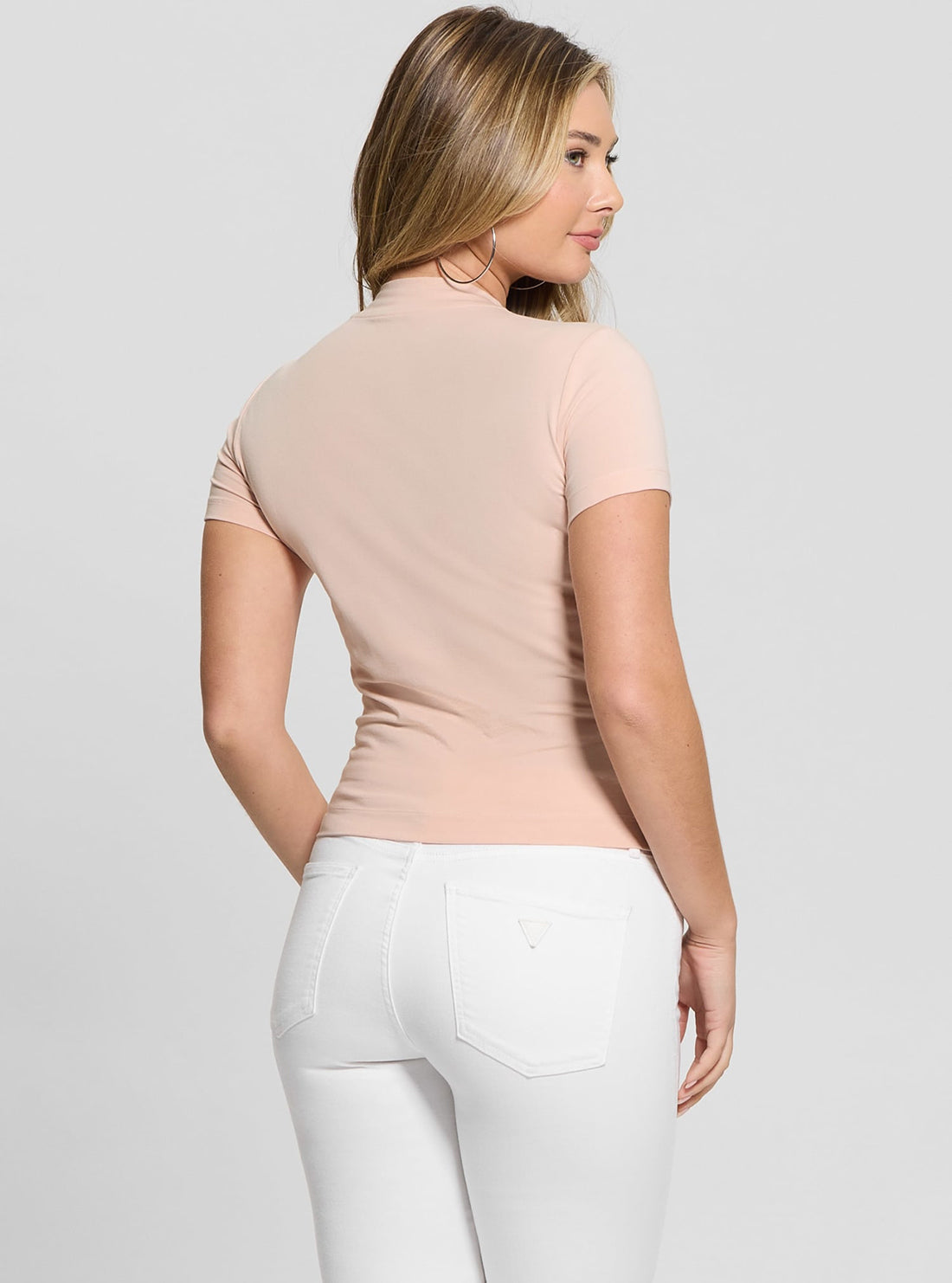 Pink Mock Neck T-Shirt