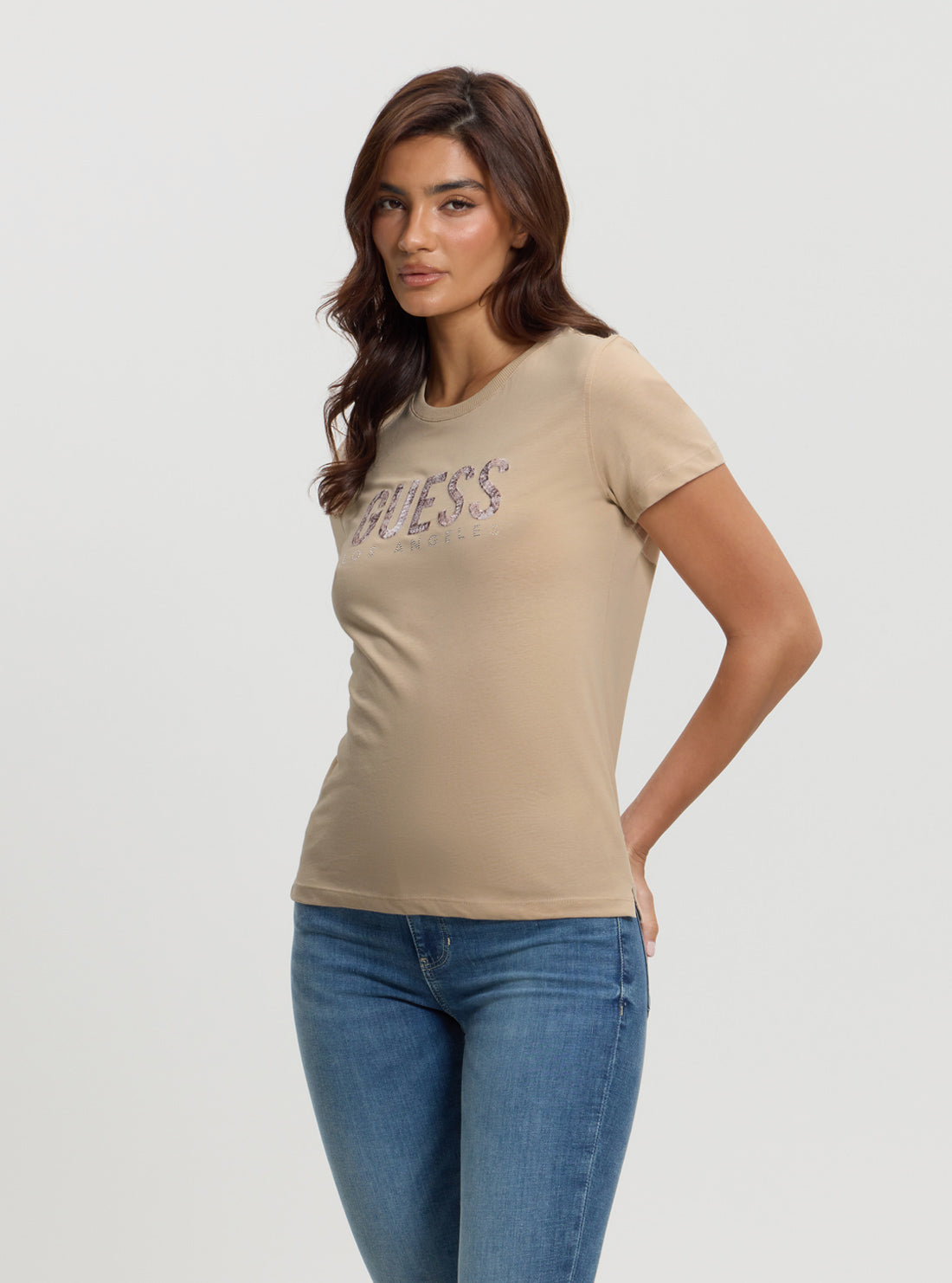 Beige Python Logo T-Shirt.