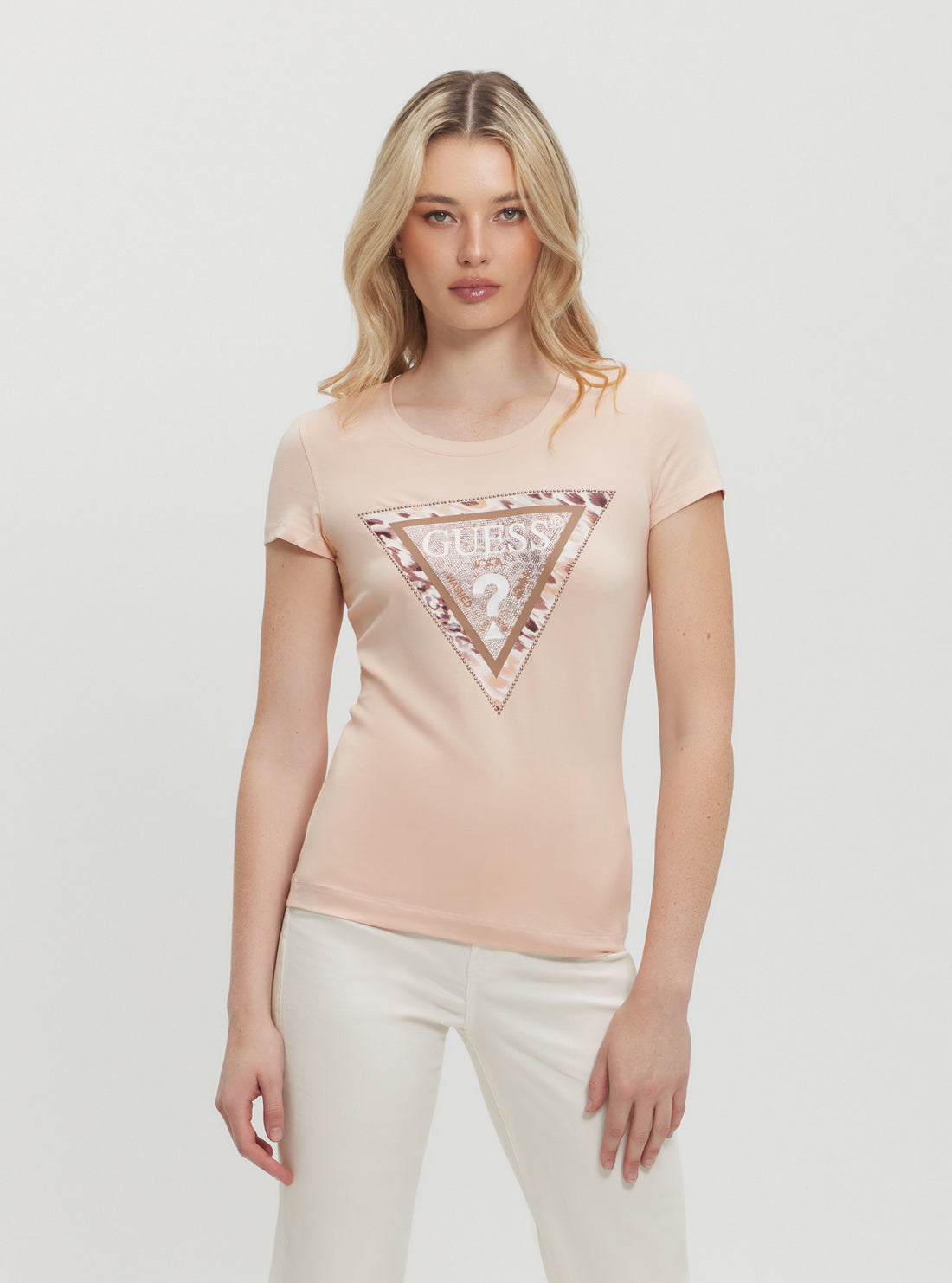 Pink Cheeta Logo T-Shirt front view