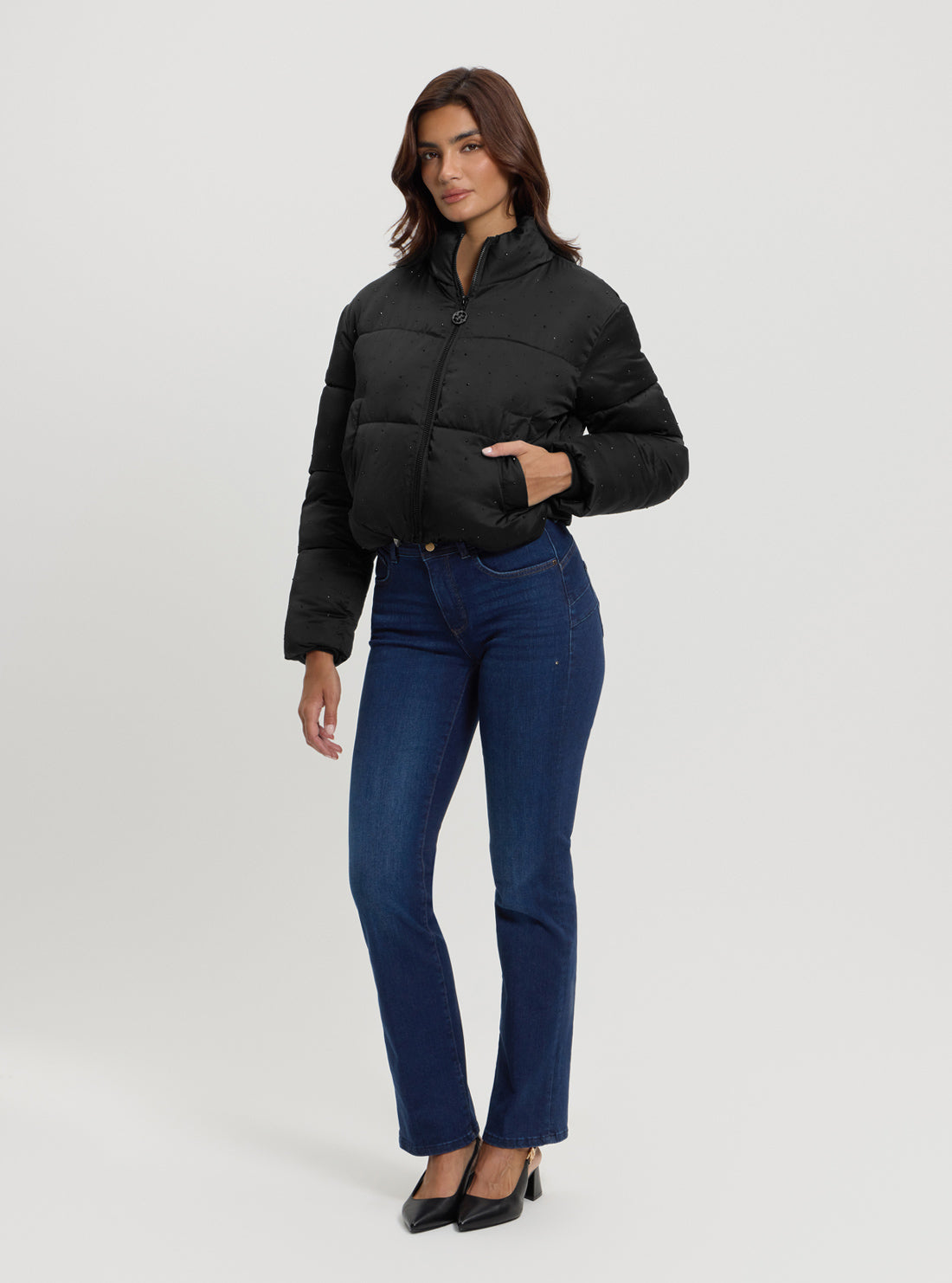 Black Antonia Strass Puffer Jacket