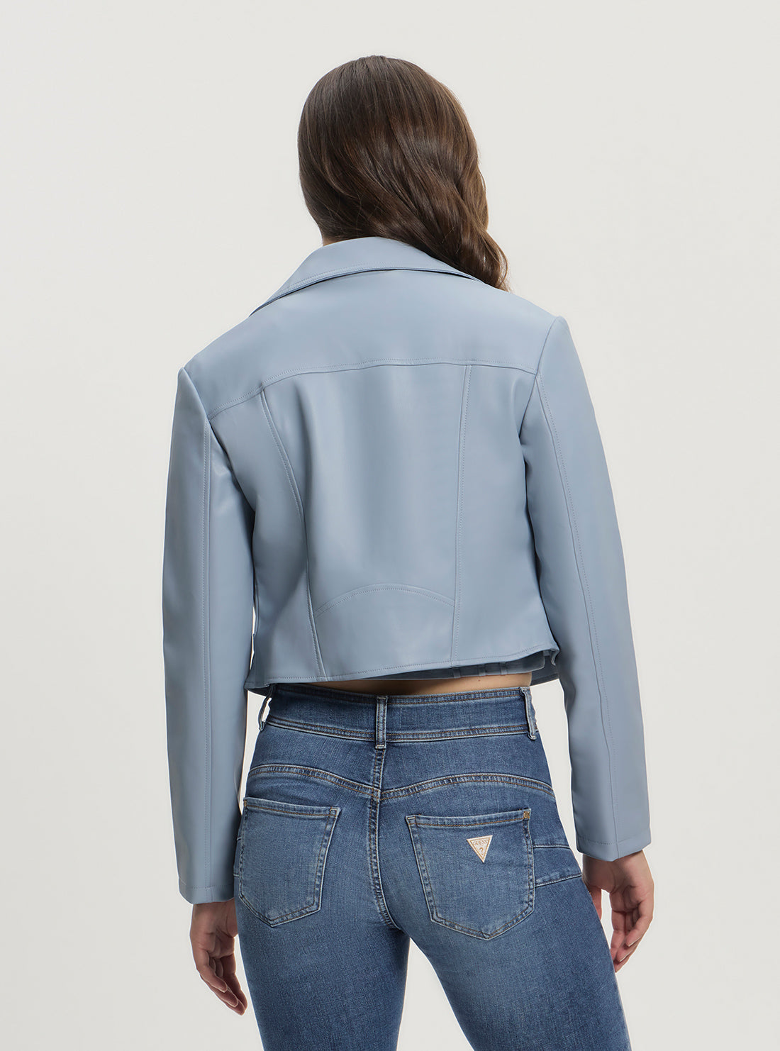 GUESS Womens Blue Clemence Leather Jacket W5RL22WE480 Back View