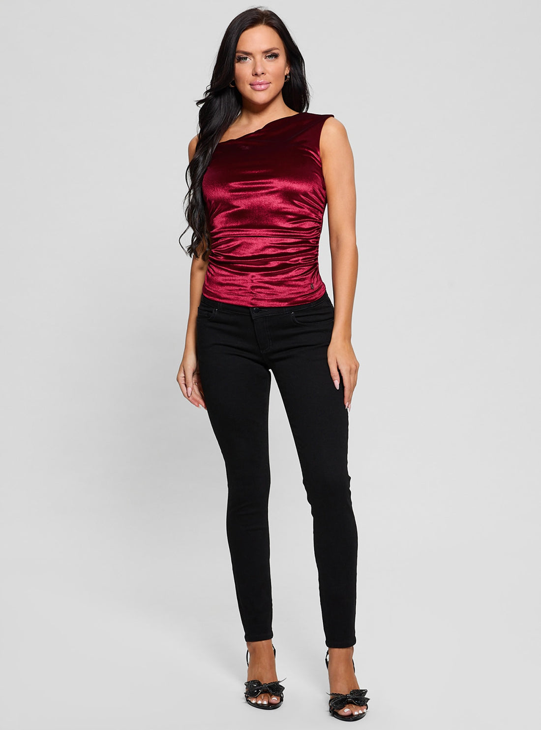 Red Janet Asymmetric Neck Top