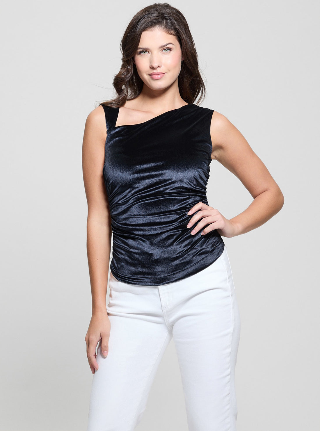 Blue Janet Asymmetric Neck Top