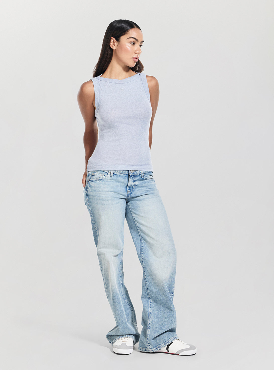 GUESS Womens Blue Tina Ribs Tank Top W5RP16KCNH2 Full VIew