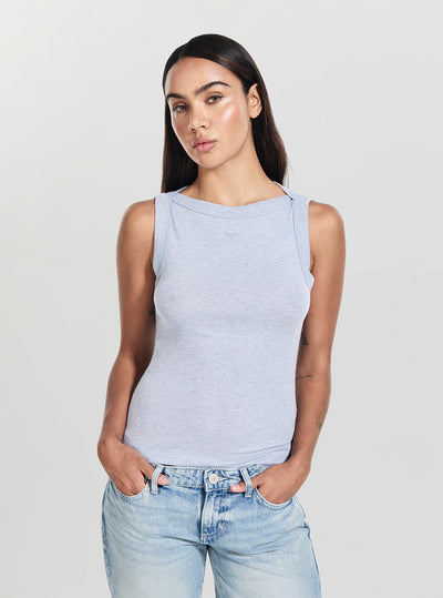 GUESS Womens Blue Tina Ribs Tank Top W5RP16KCNH2 Front View