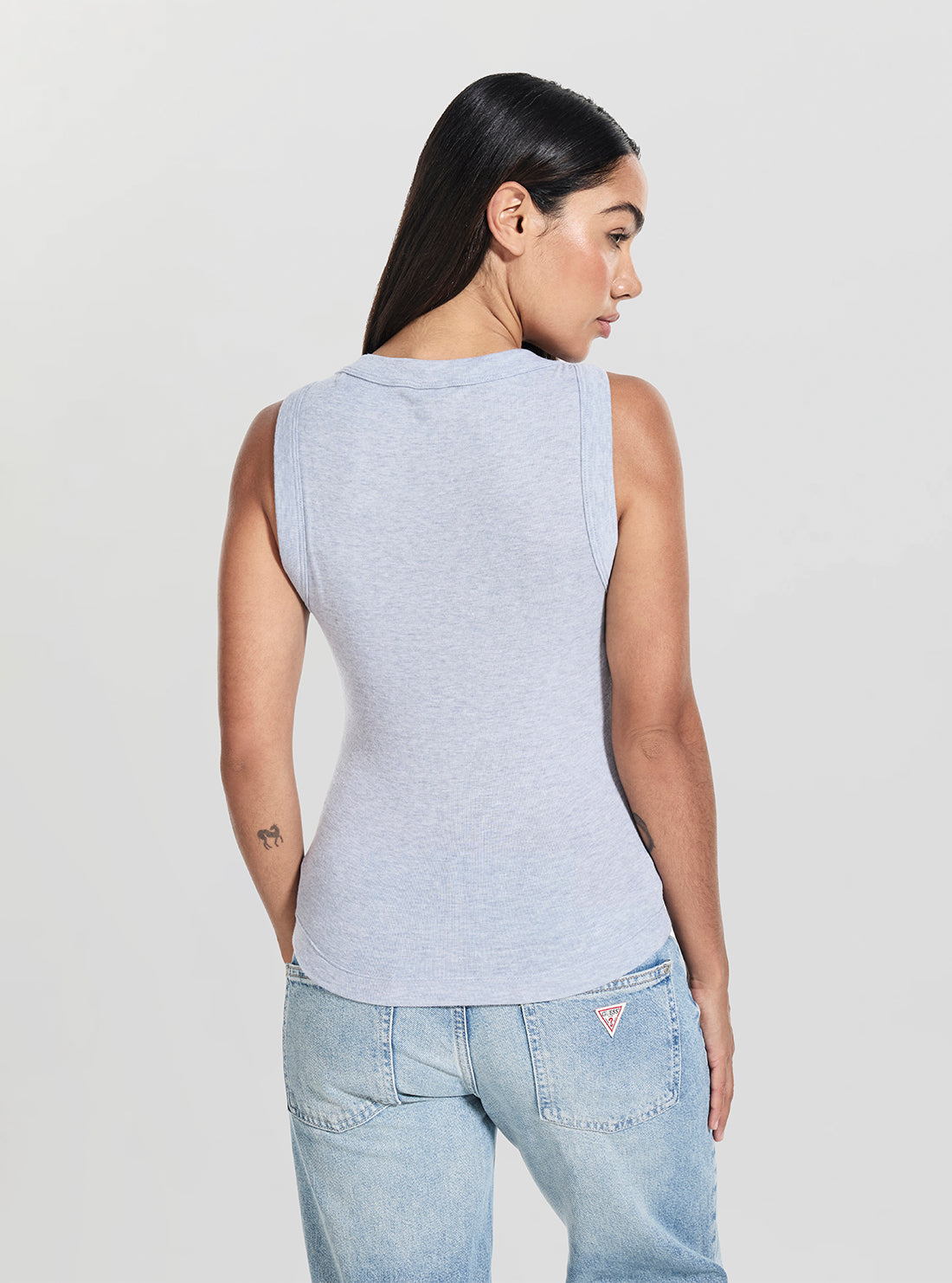 GUESS Womens Blue Tina Ribs Tank Top W5RP16KCNH2 Back View