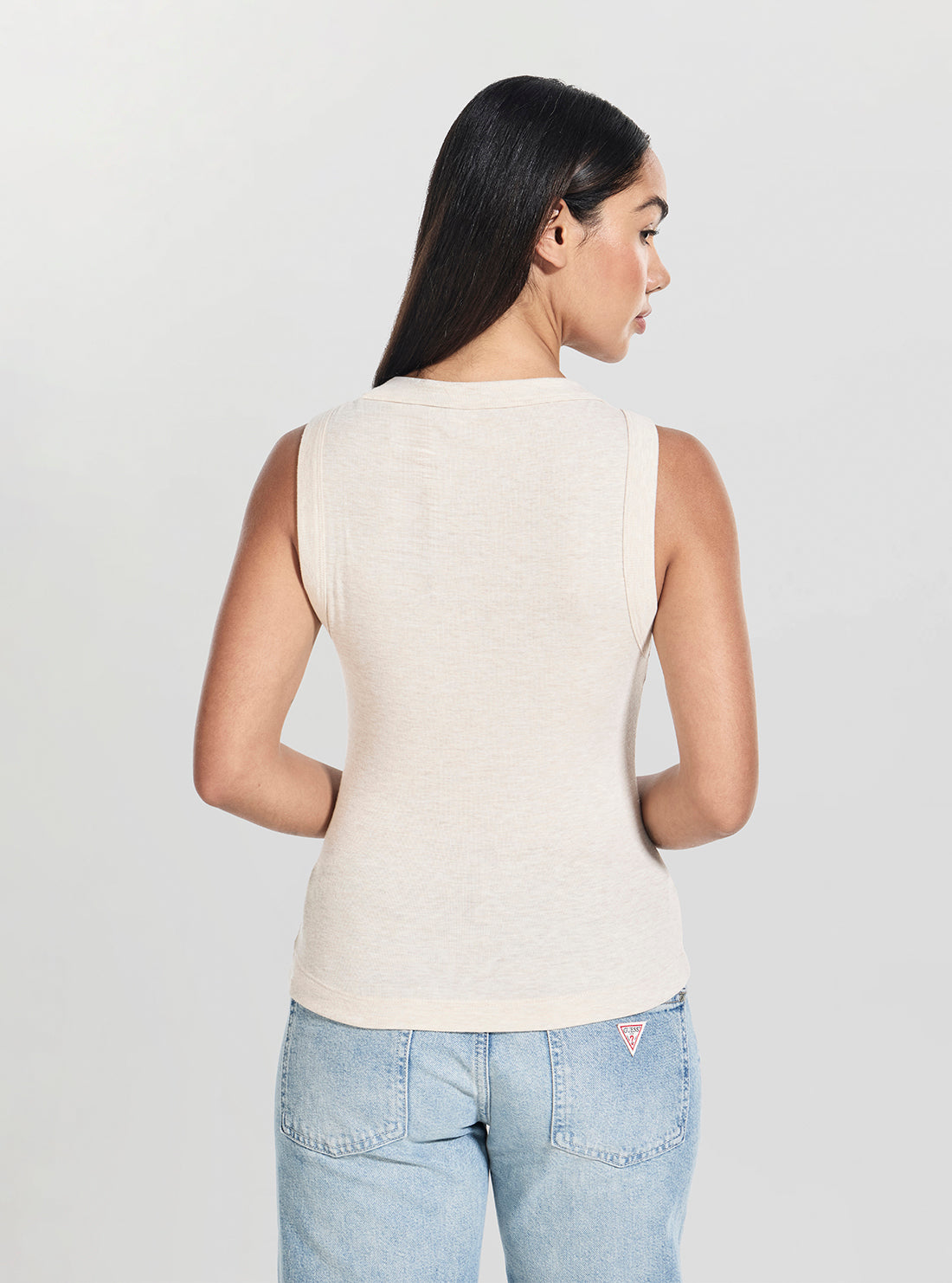 GUESS Womens Beige Tina Ribs Tank Top W5RP16KCNH2 Back View