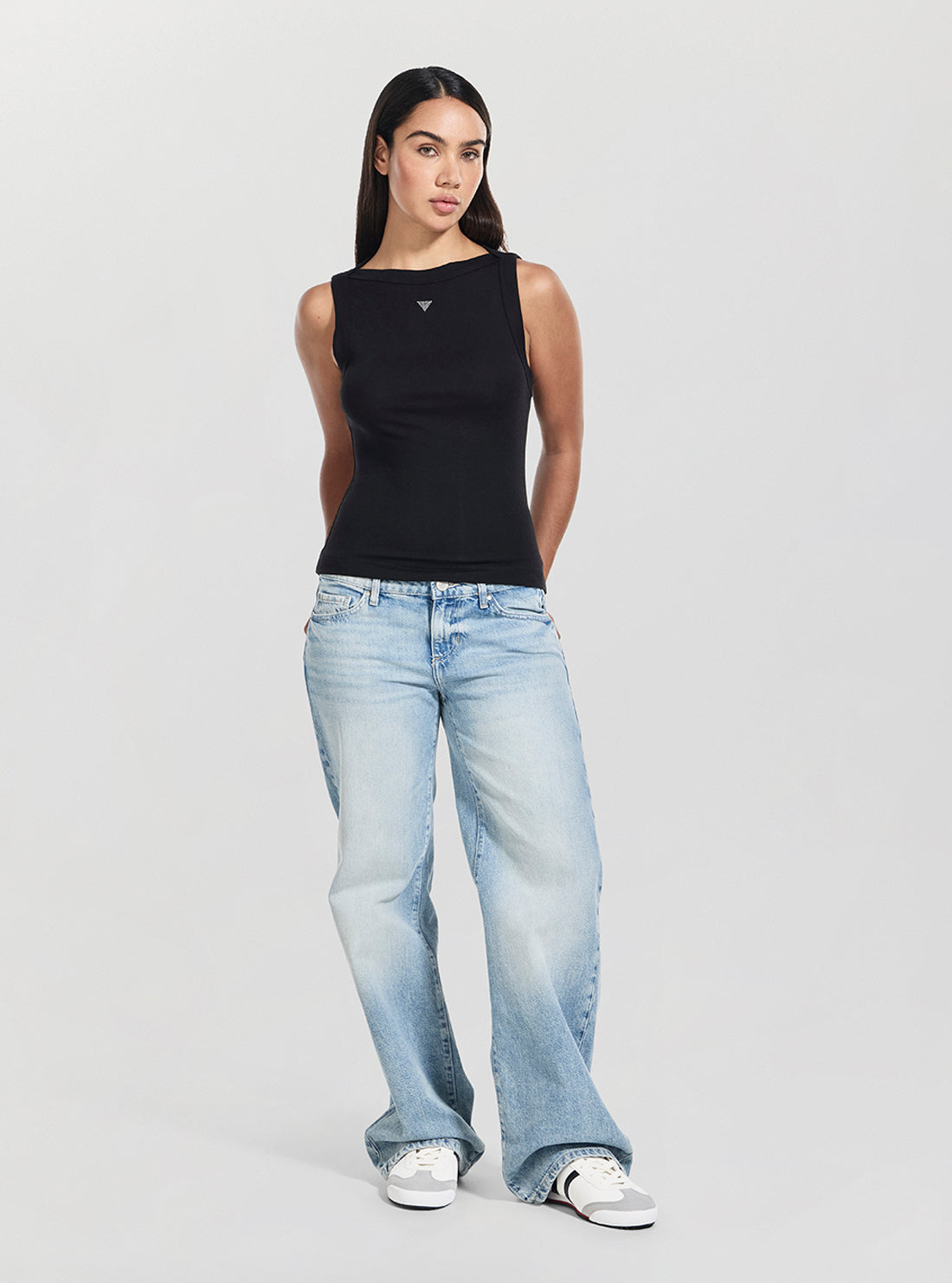 GUESS Womens Black Tina Ribs Tank Top W5RP16KCNH2 Full View