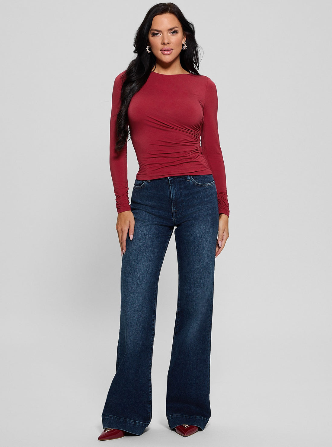 Red Shirred Noelle Top