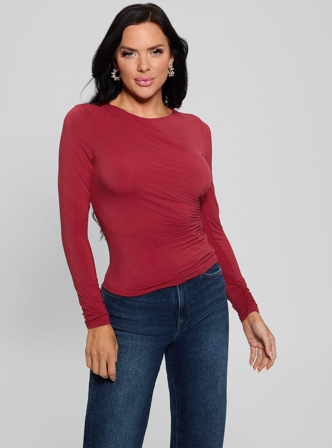 Red Shirred Noelle Top