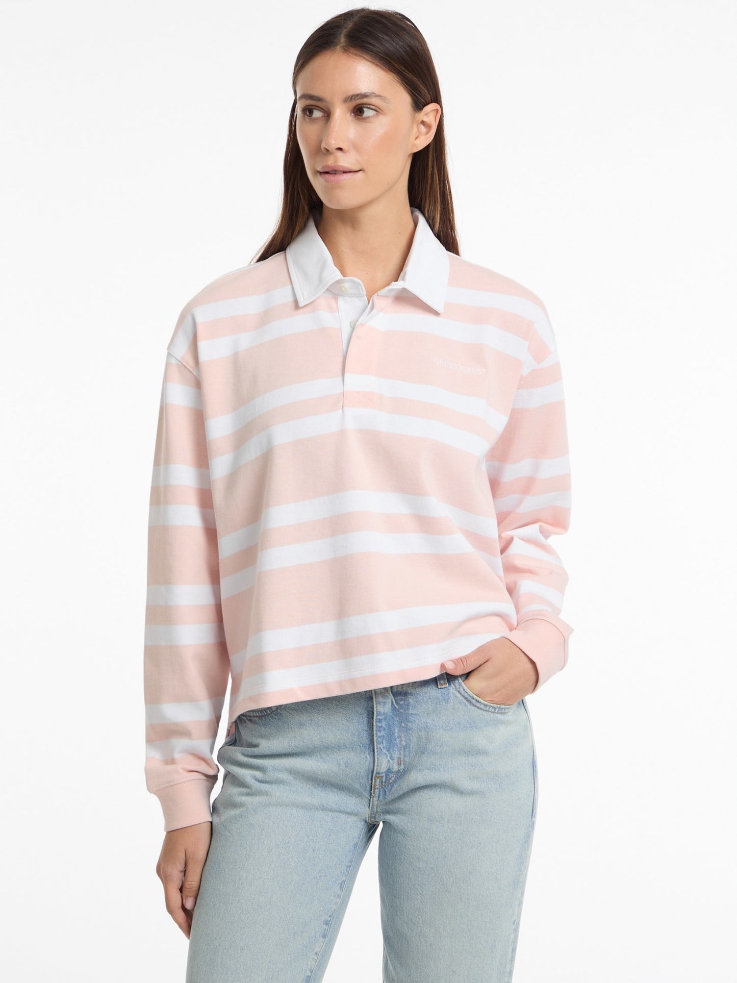 Guess Jeans Long Sleeve Rugby Polo Shirt front view