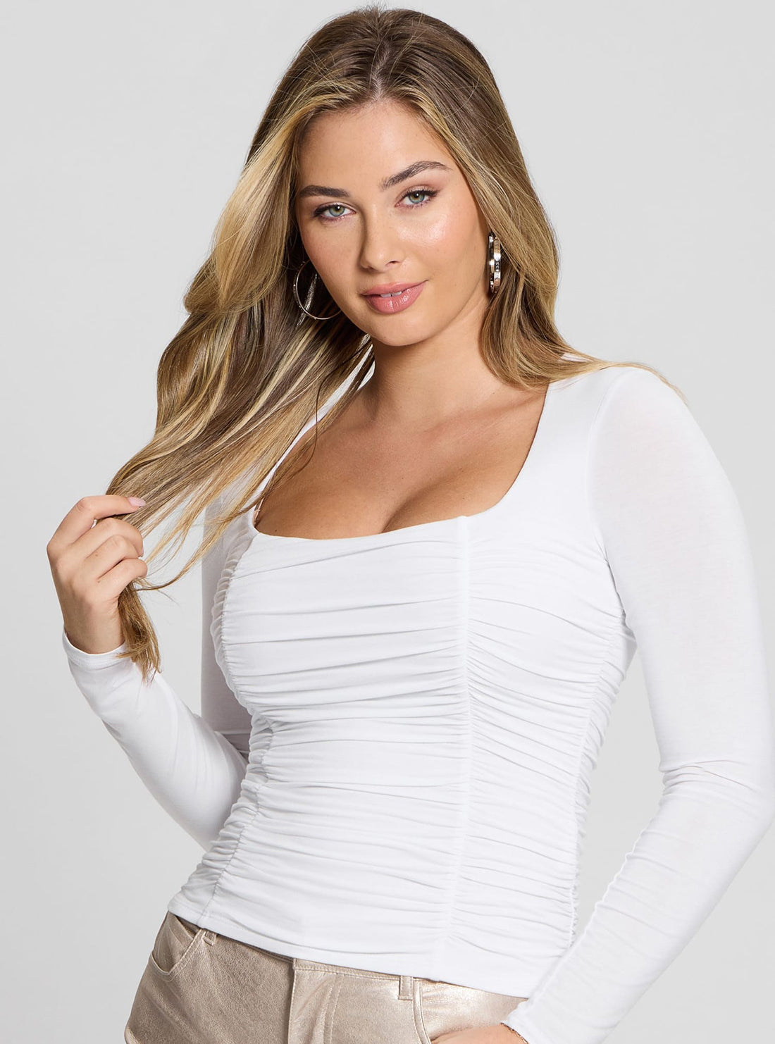 White Adrianna Shirred Top