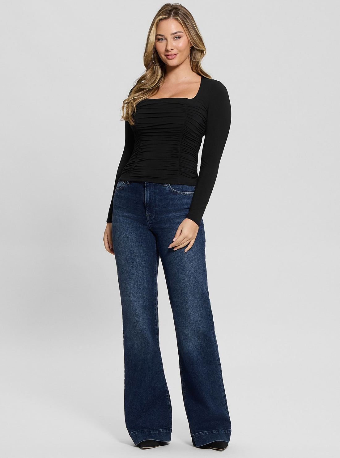 Black Adrianna Shirred Top