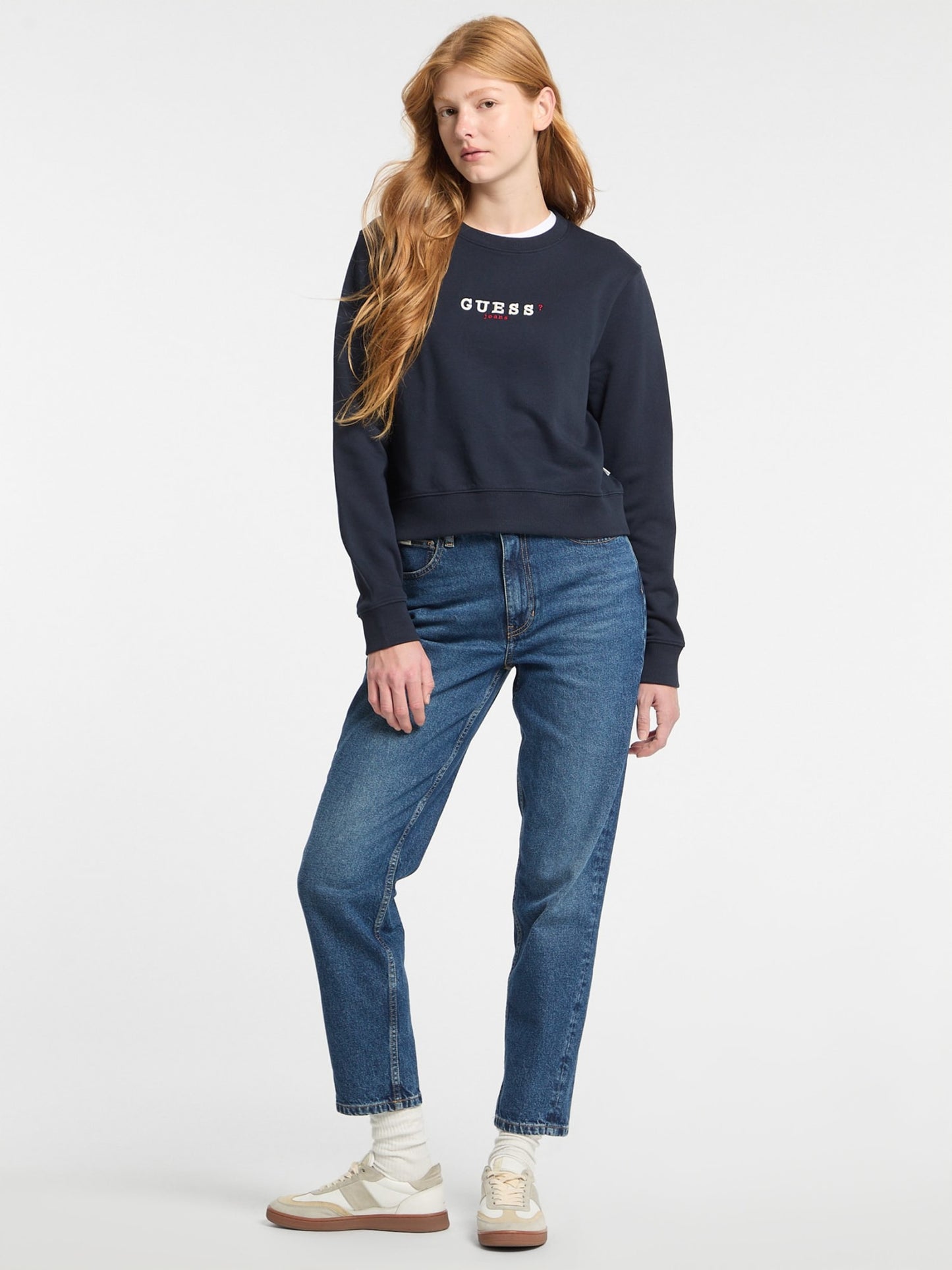 Guess Jeans Navy Crop Embroidered Jumper full view