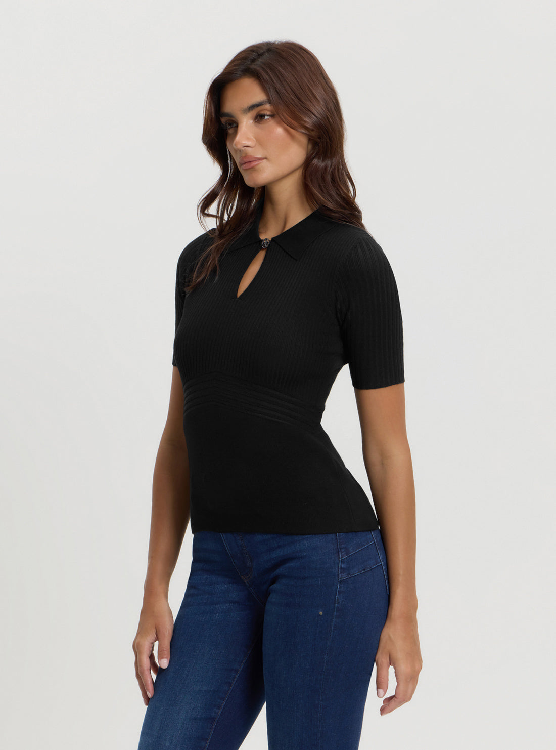 Black Floral Cut-Out Knit Top