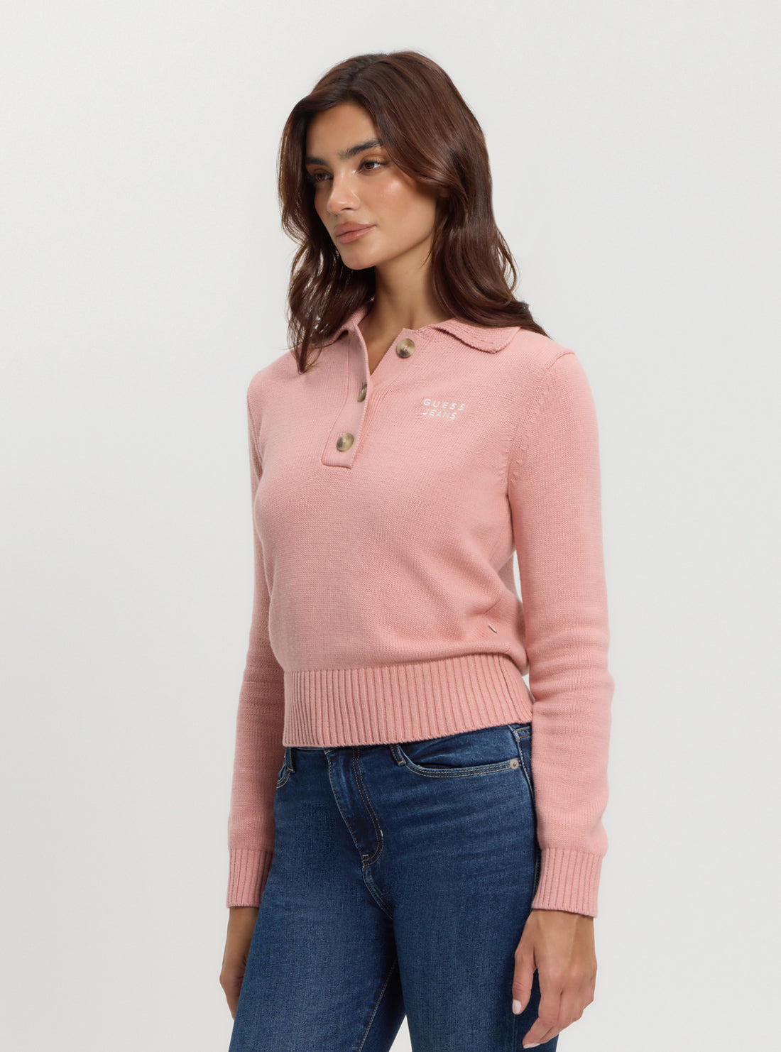 Guess Jeans Pink Polo Knit Jumper