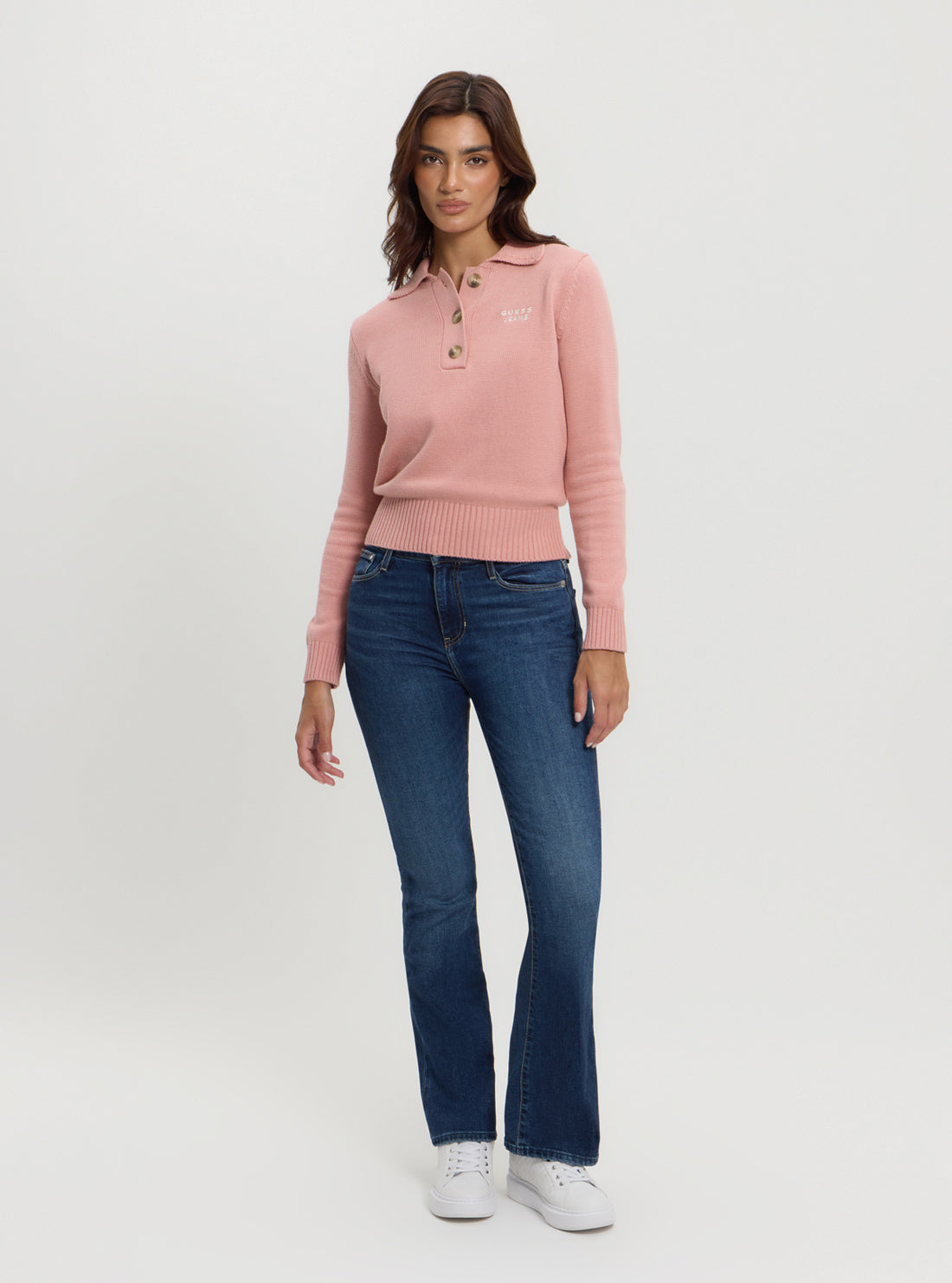 Guess Jeans Pink Polo Knit Jumper