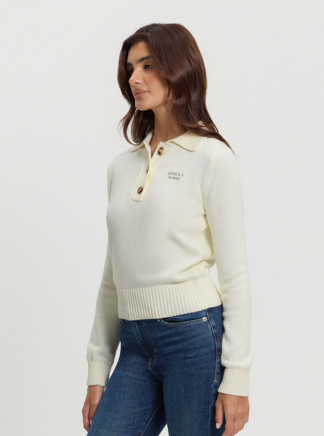 Guess Jeans White Polo Knit Jumper