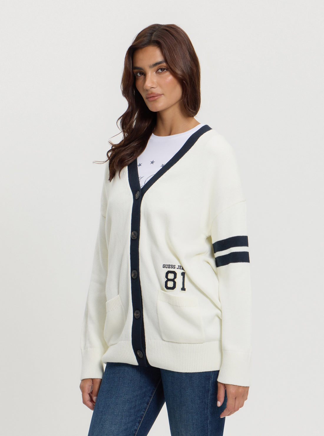 Guess Jeans White 81 Patch Cardigan