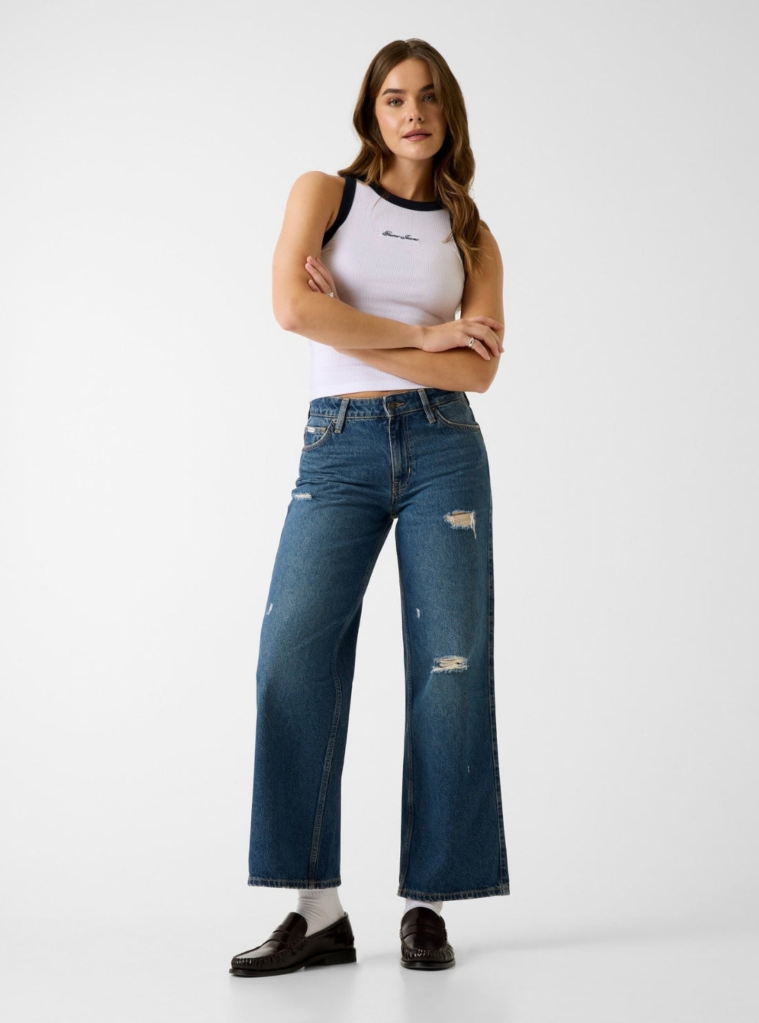 Guess Jeans G11 Wide Leg Jeans in Dark Wash W5YA0YD6362 Full View